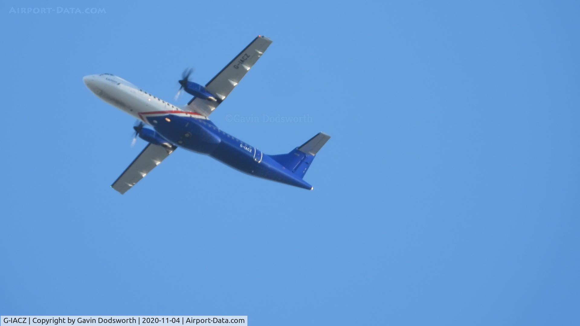 G-IACZ, 2018 ATR 72-212A C/N 1482, Flying over Darlington on October 4th inbound to Teesside International from Southampton
