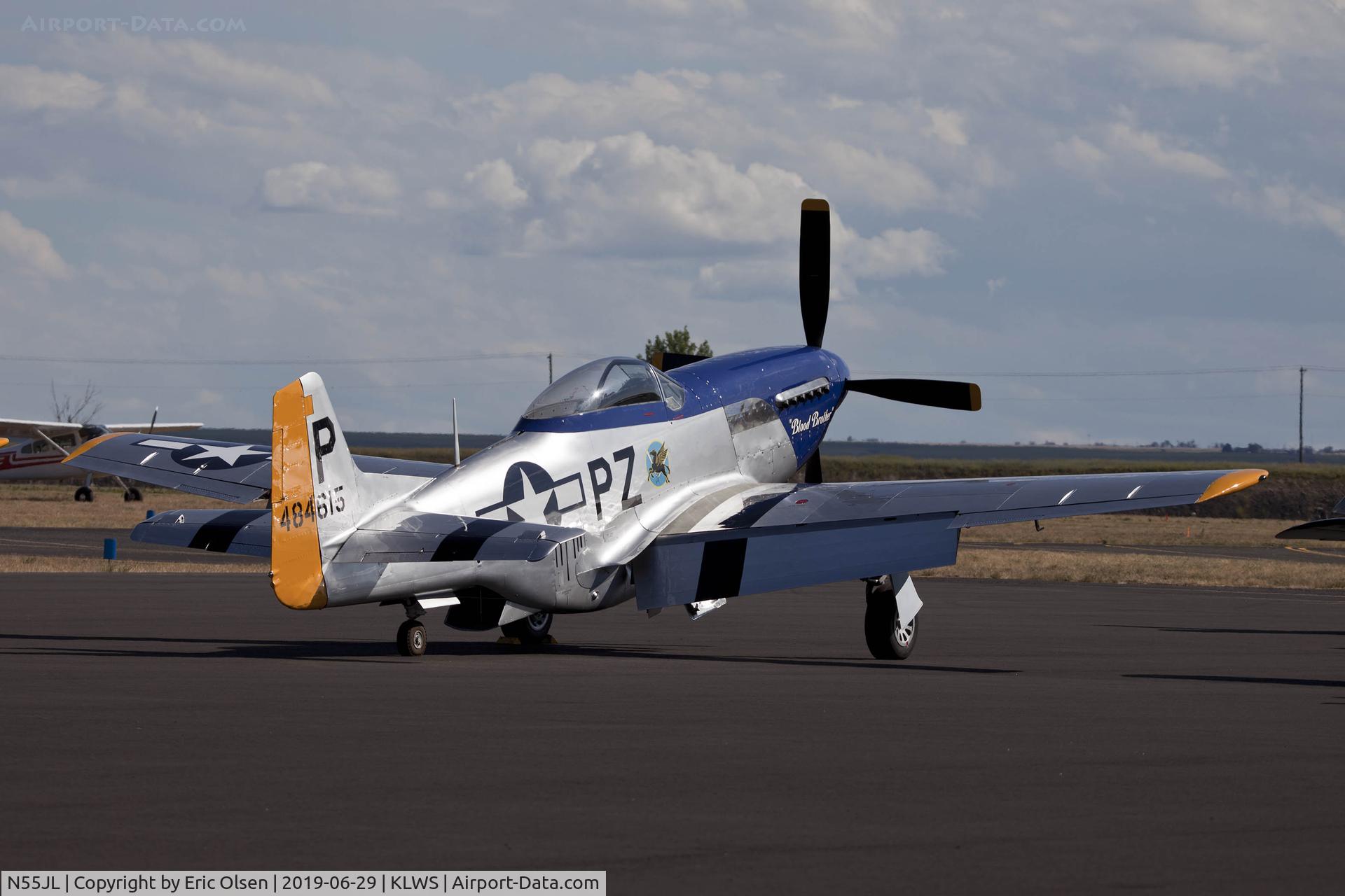 N55JL, 1944 North American F-51D Mustang C/N 124-44471, Blood Brother at the 2019 Radials N' Rivers