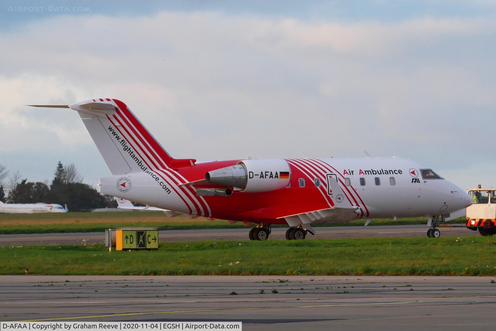 D-AFAA, 1998 Bombardier Challenger 604 (CL-600-2B16) C/N 5397, Under tow at Norwich.