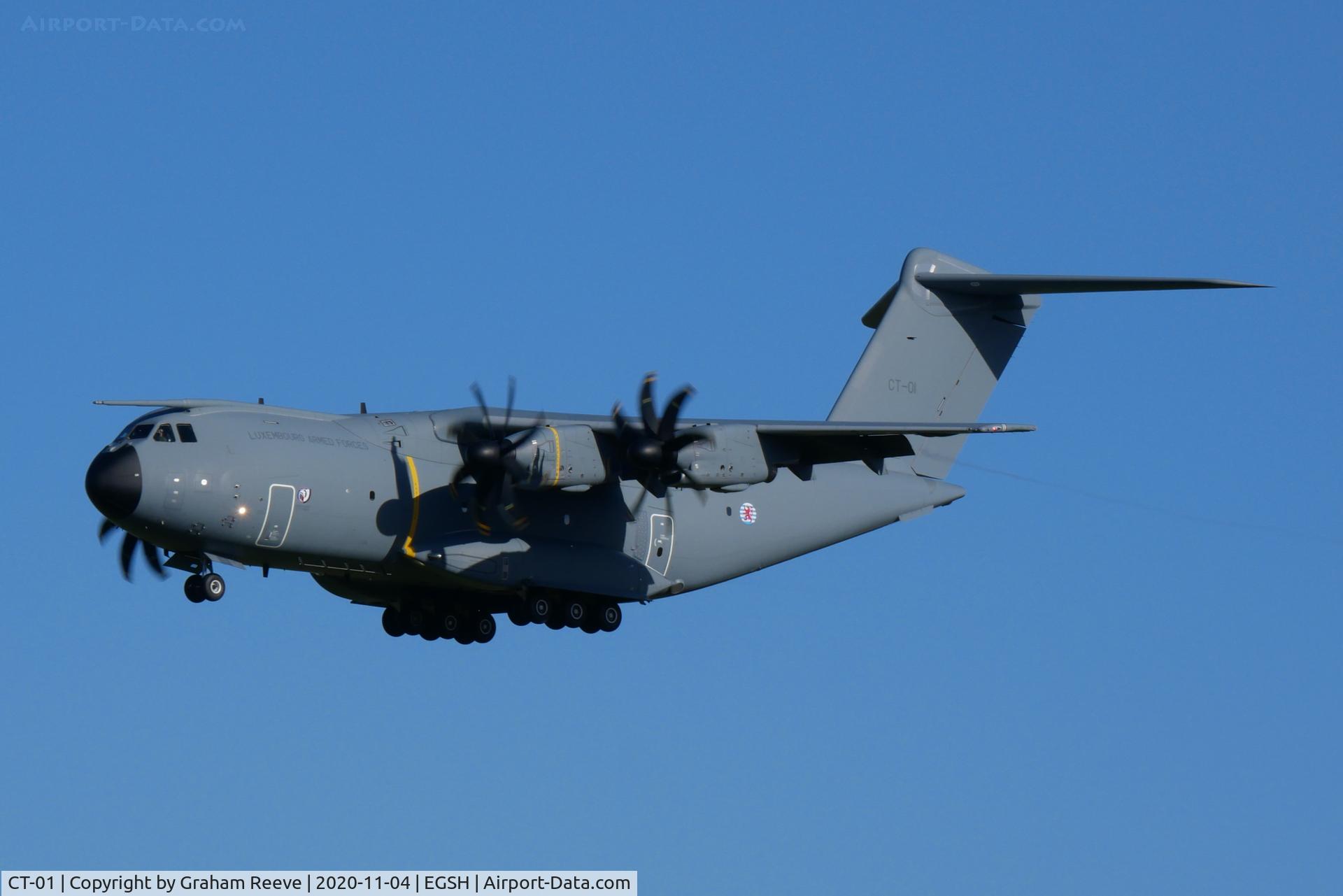 CT-01, 2020 Airbus A400M Atlas C/N 104, On approach to Norwich.