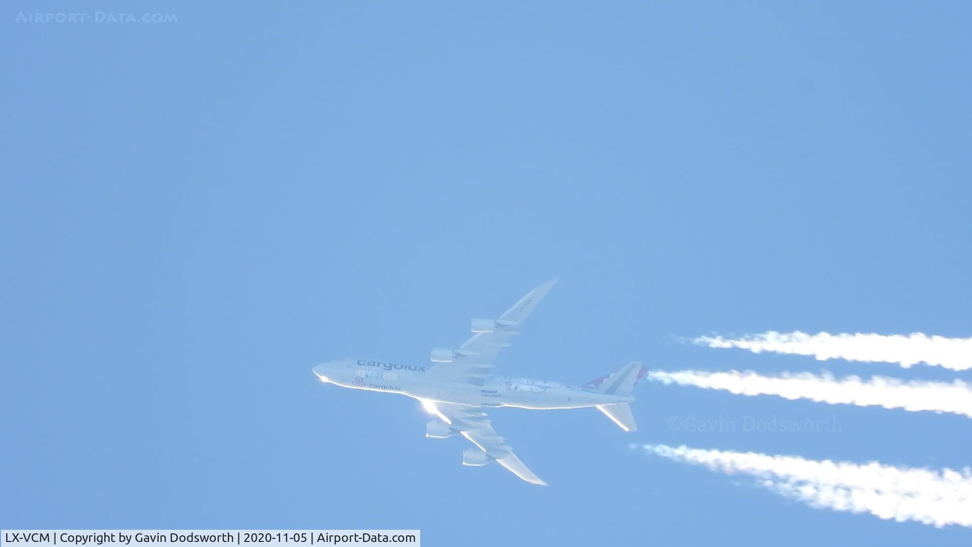 LX-VCM, 2015 Boeing 747-8F C/N 61169, Cruising over Darlington, England, at 35,000ft on October 5th 2020