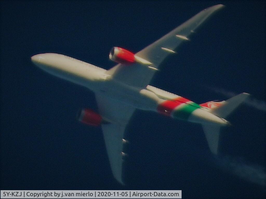 5Y-KZJ, 2015 Boeing 787-8 Dreamliner Dreamliner C/N 36046, cruising over Ghent, Belgium