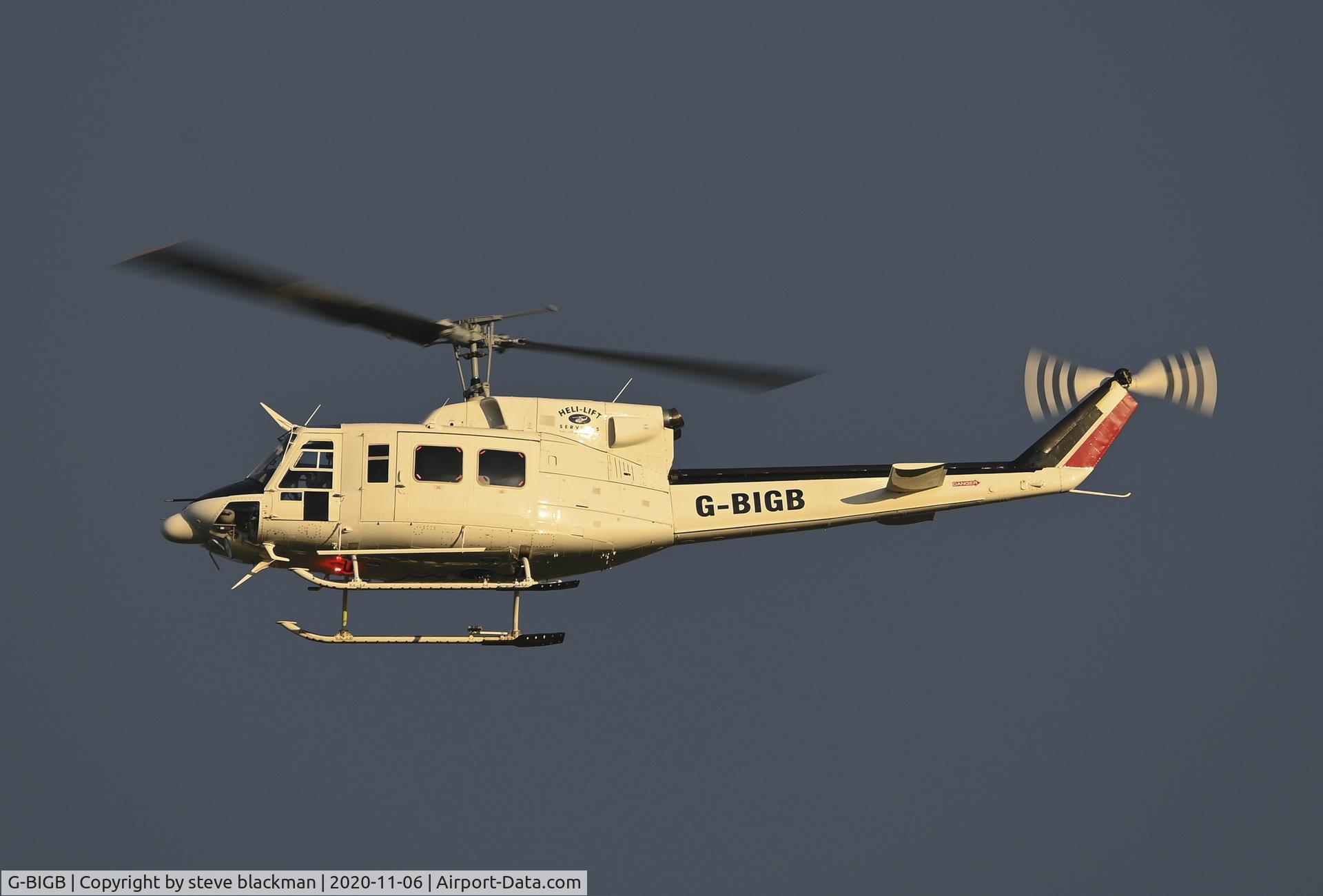 G-BIGB, 1977 Bell 212 C/N 30853, 6th November 2020 flying over Napton, Warwickshire.