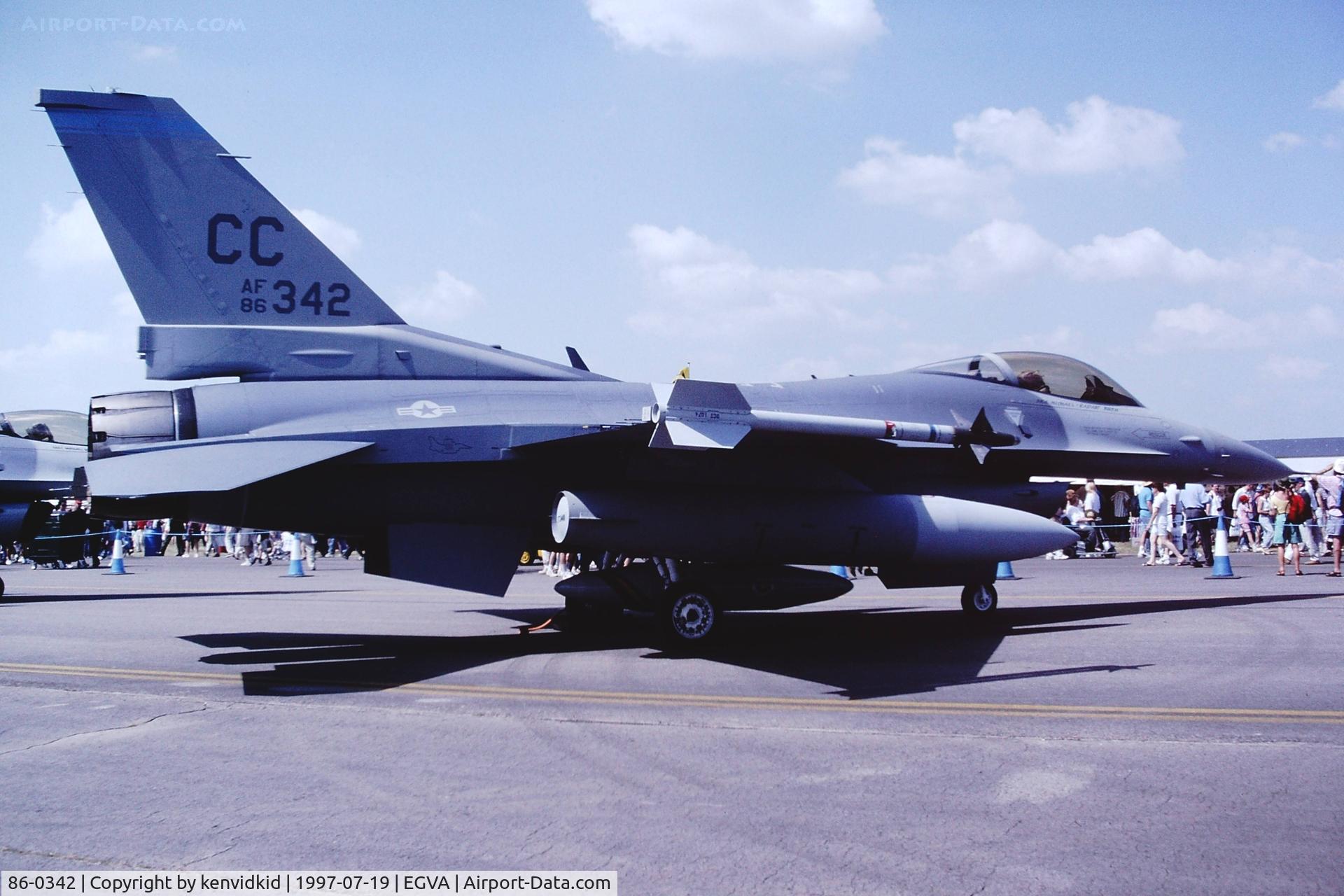 86-0342, 1986 General Dynamics F-16C Fighting Falcon C/N 5C-448, At the 1997 Royal International Air Tattoo.
