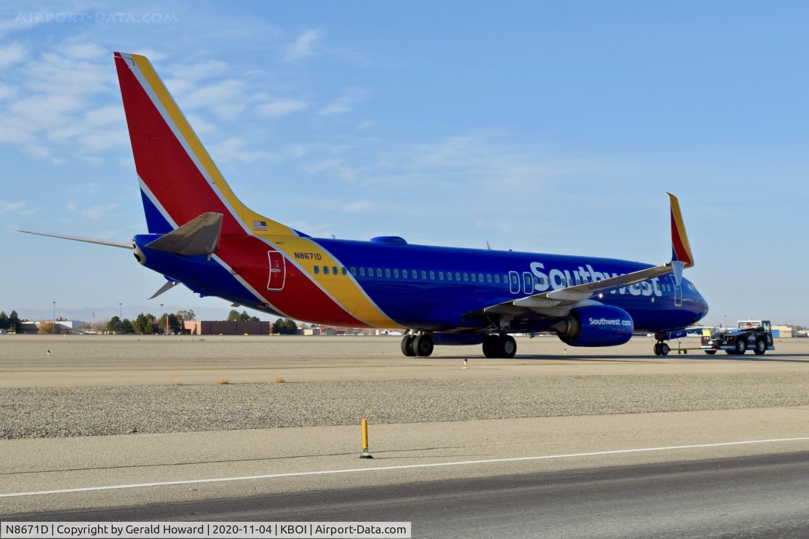 N8671D, 2015 Boeing 737-8H4 C/N 36715, Being towed from RON spot to the gate.
