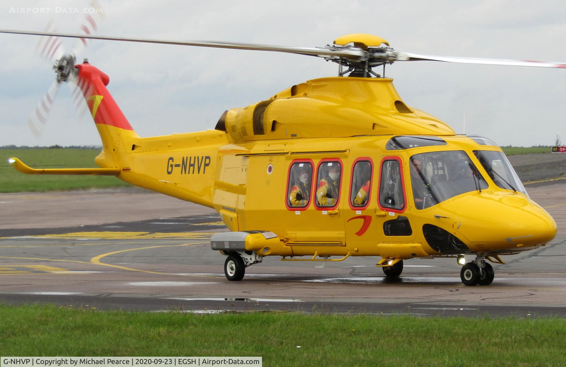 G-NHVP, 2018 AgustaWestland AW-139 C/N 41513, Departing to a North Sea gas platform.