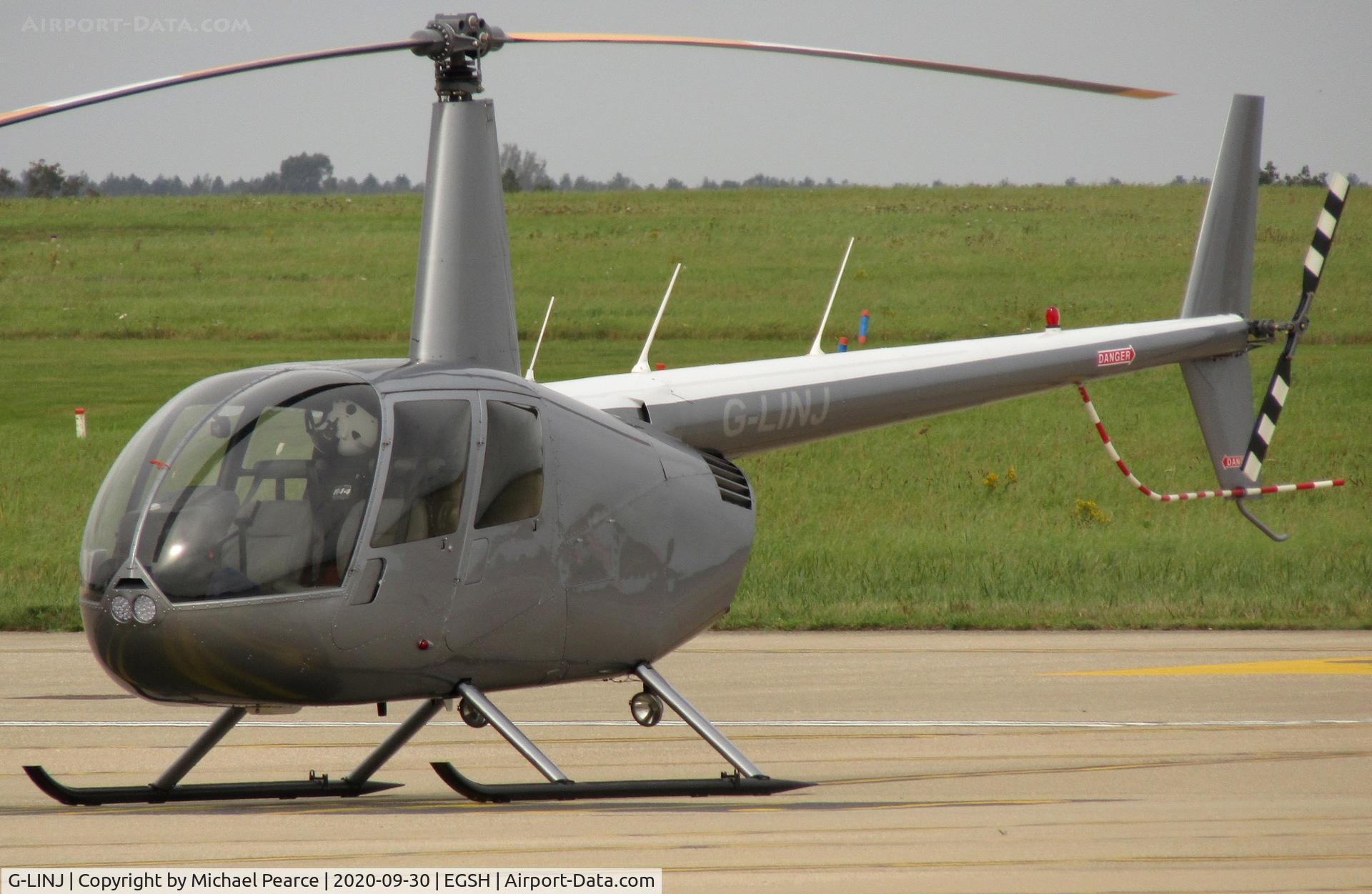 G-LINJ, 2008 Robinson R44 Raven II C/N 12168, Parked at SaxonAir for fuel whilst on power line work.