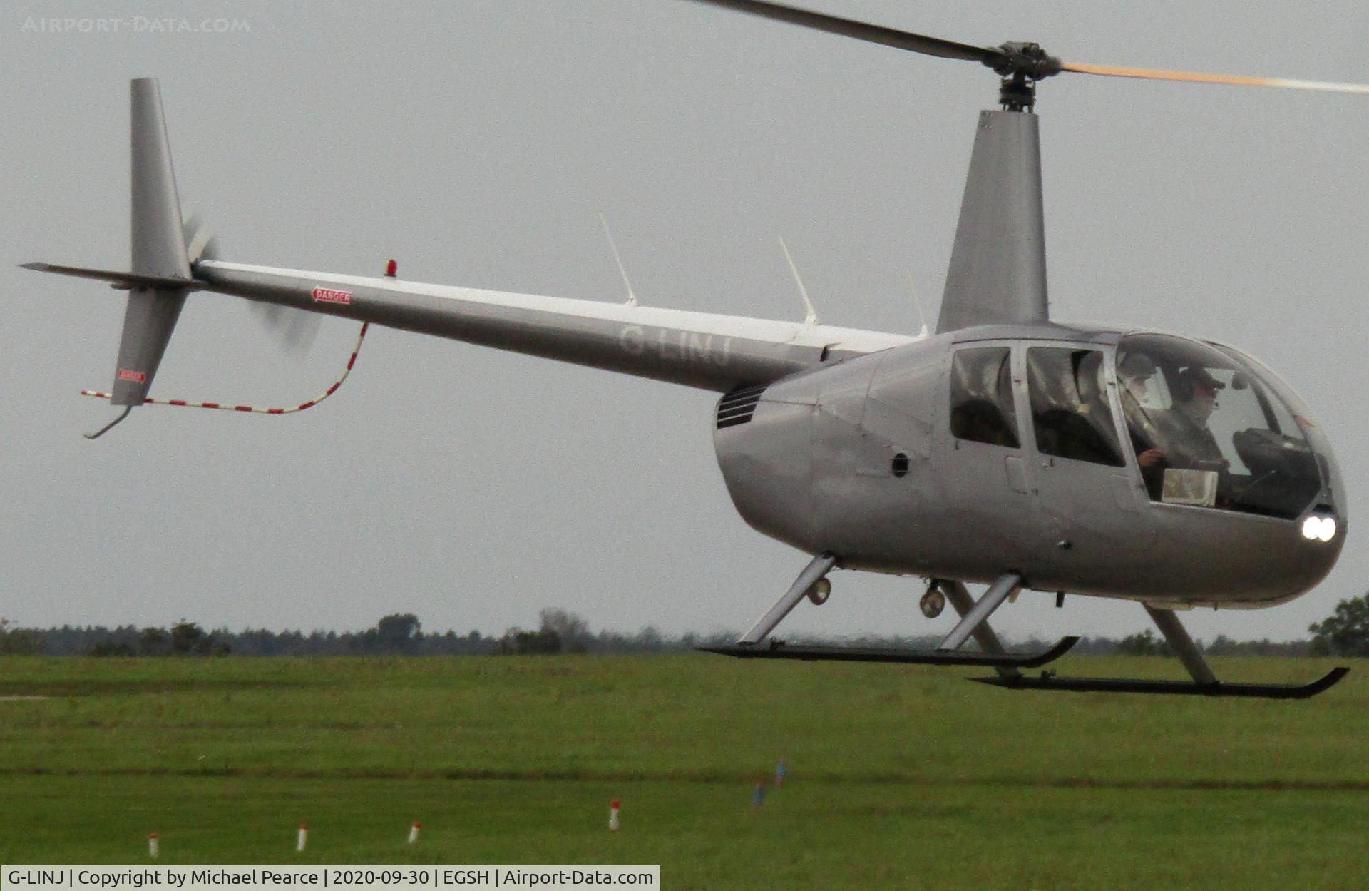 G-LINJ, 2008 Robinson R44 Raven II C/N 12168, Departing SaxonAir after refuel, whilst on power line work.