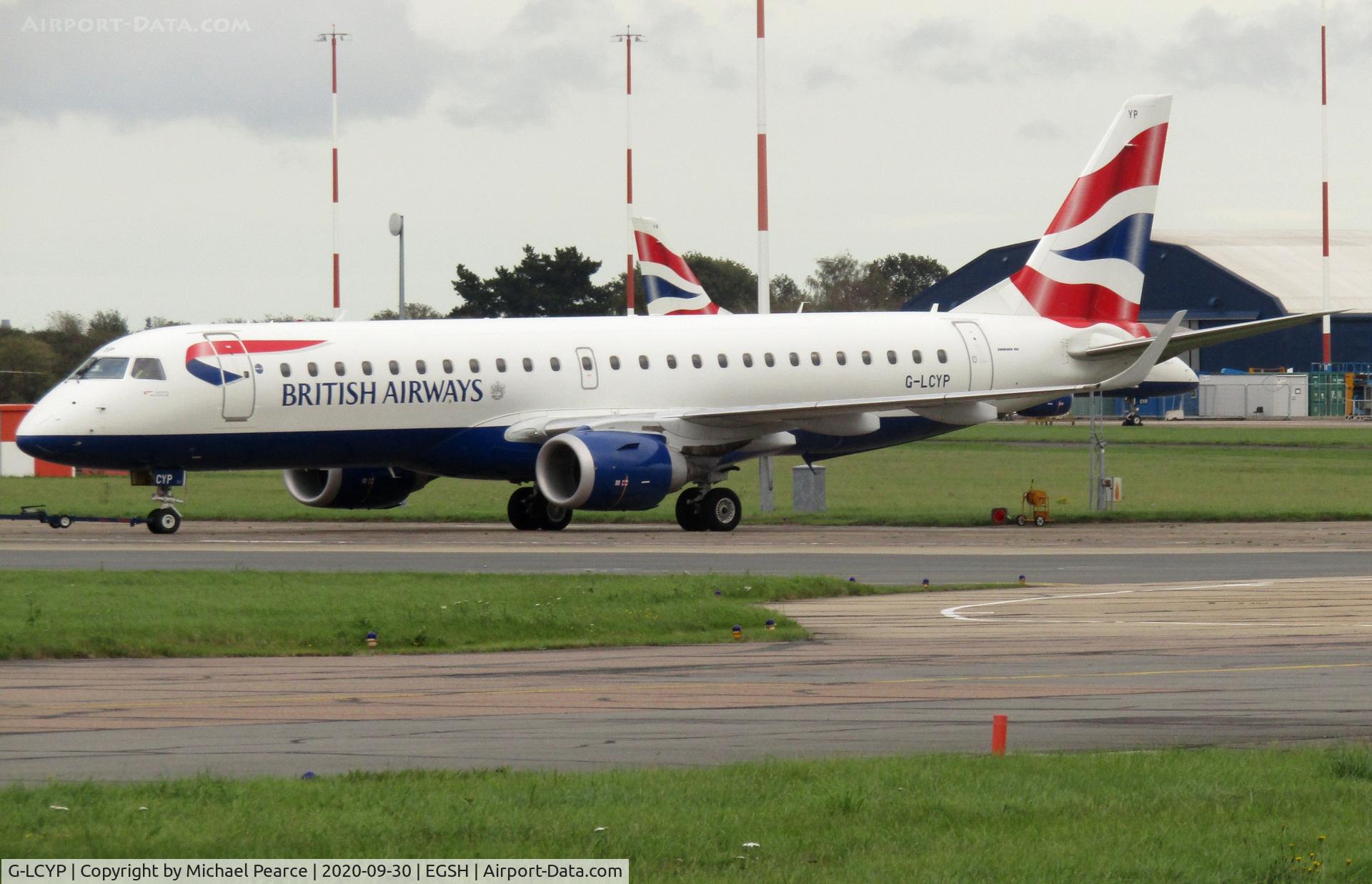G-LCYP, 2011 Embraer 190SR (ERJ-190-100SR) C/N 19000443, Parked on Stand 7 following COVID-19 storage. Departed on 3rd October 2020.