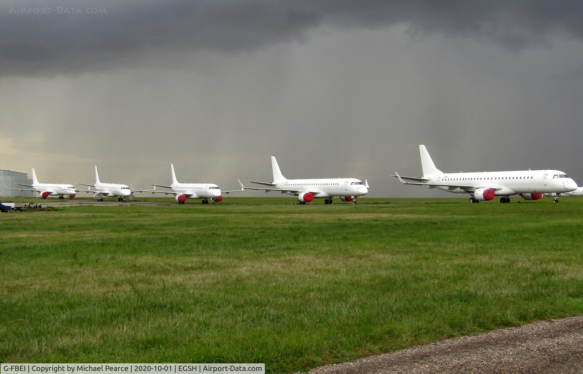 G-FBEI, 2007 Embraer 195LR (ERJ-190-200LR) C/N 19000143, G-FBEI, G-FBEJ, G-FBEH, G-FBEF and G-FBEG stored North Side.