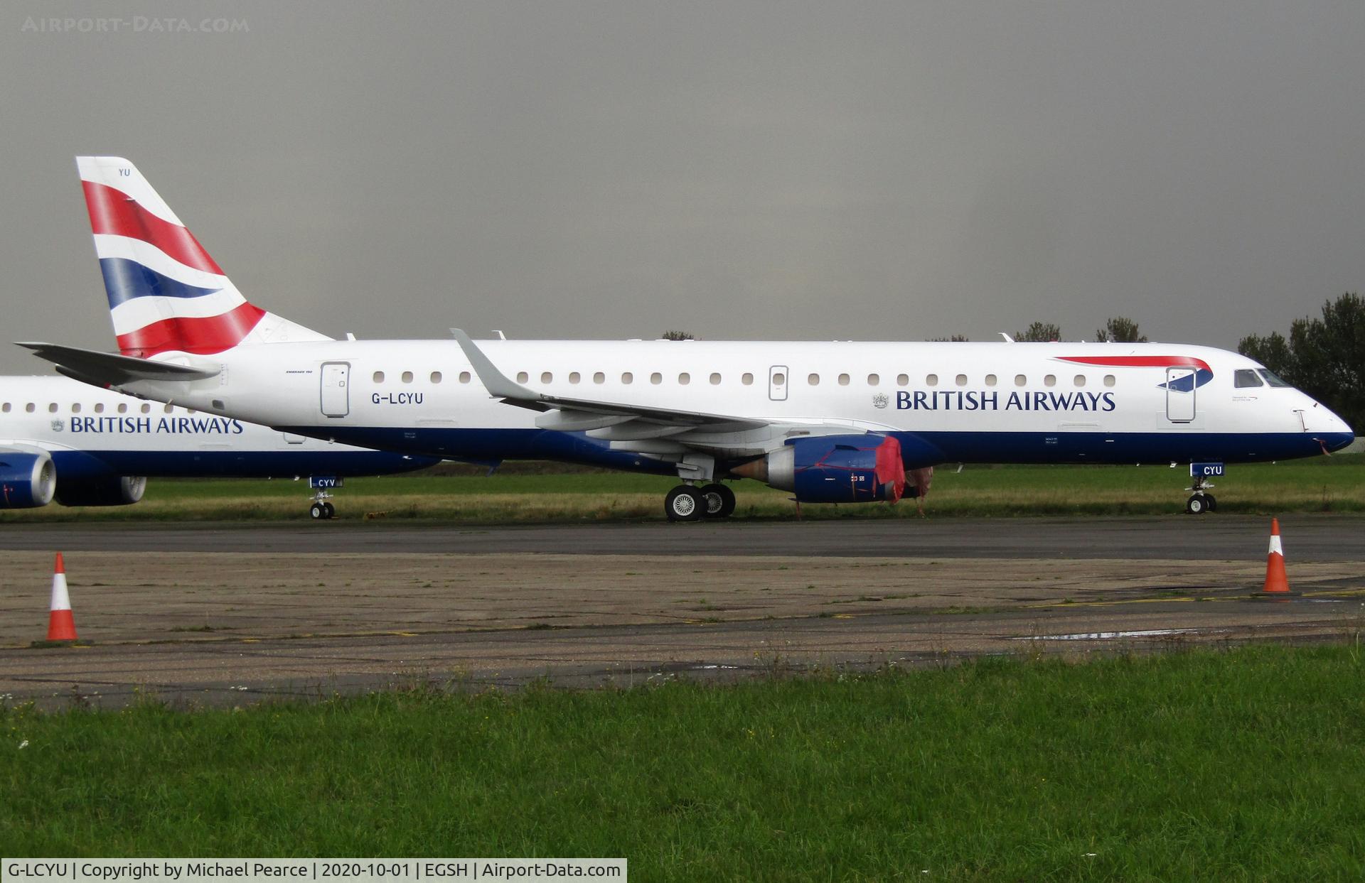 G-LCYU, 2014 Embraer 190SR (ERJ-190-100SR) C/N 19000674, Stored North Side due to COVID-19, arrived 27th March 2020.