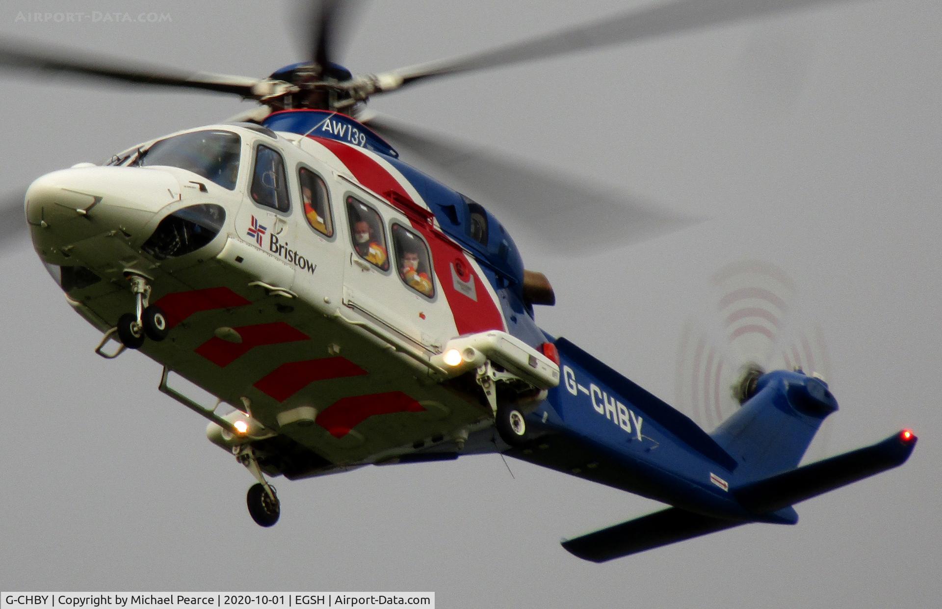 G-CHBY, 2010 AgustaWestland AW-139 C/N 31310, Arriving on RWY 27 from a North Sea gas platform.
