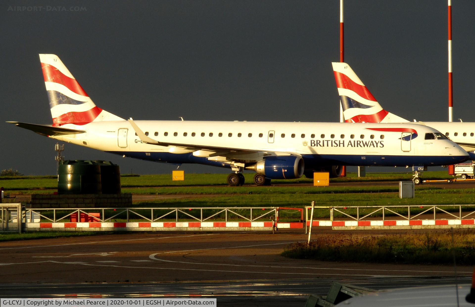 G-LCYJ, 2010 Embraer 190SR (ERJ-190-100SR) C/N 19000339, Parked on the Eastern Apron after work during COVID-19 storage.