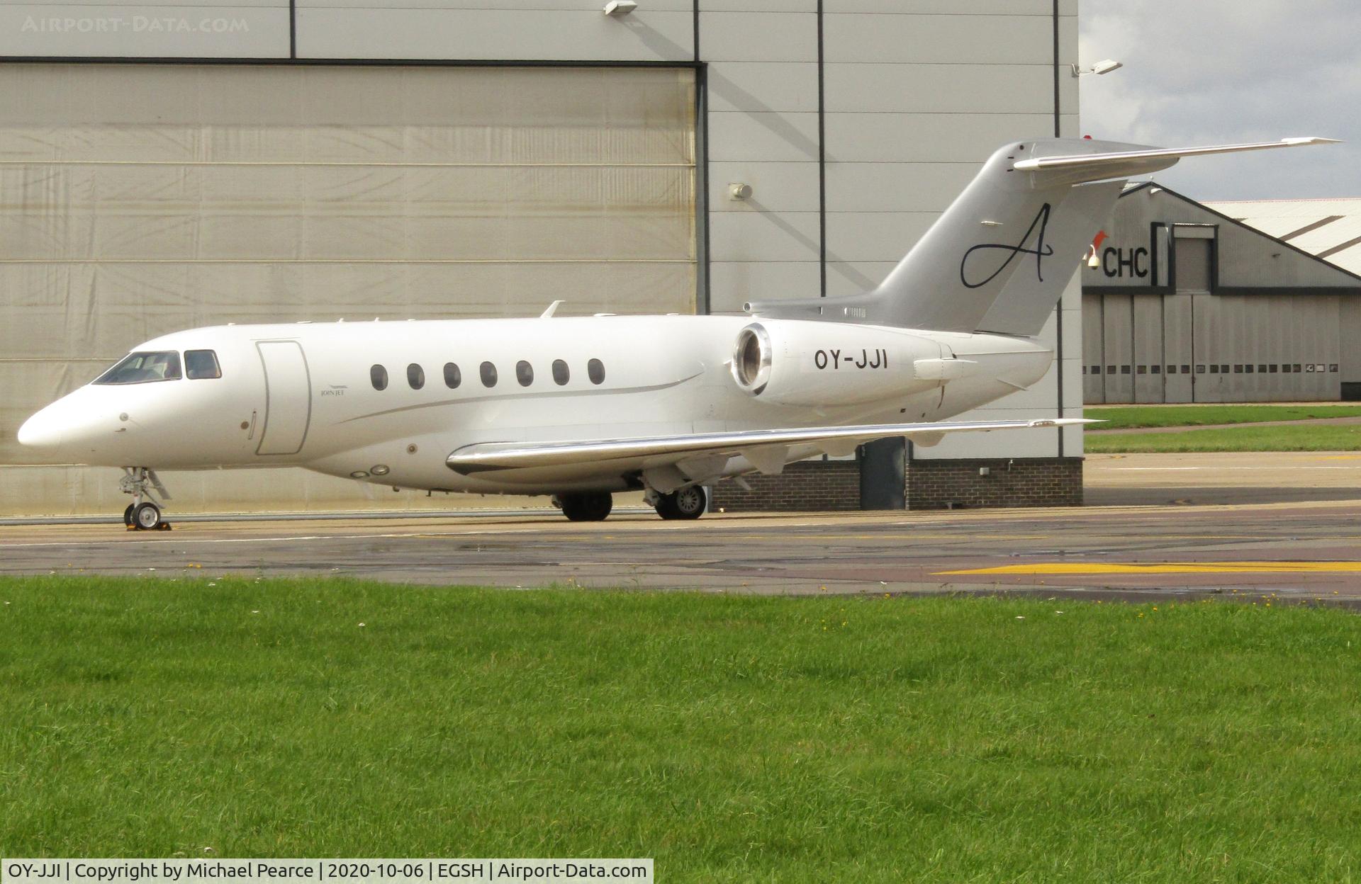 OY-JJI, 2012 Hawker Beechcraft 4000 C/N RC-76, Parked at SaxonAir on a visit from Billund (BLL).