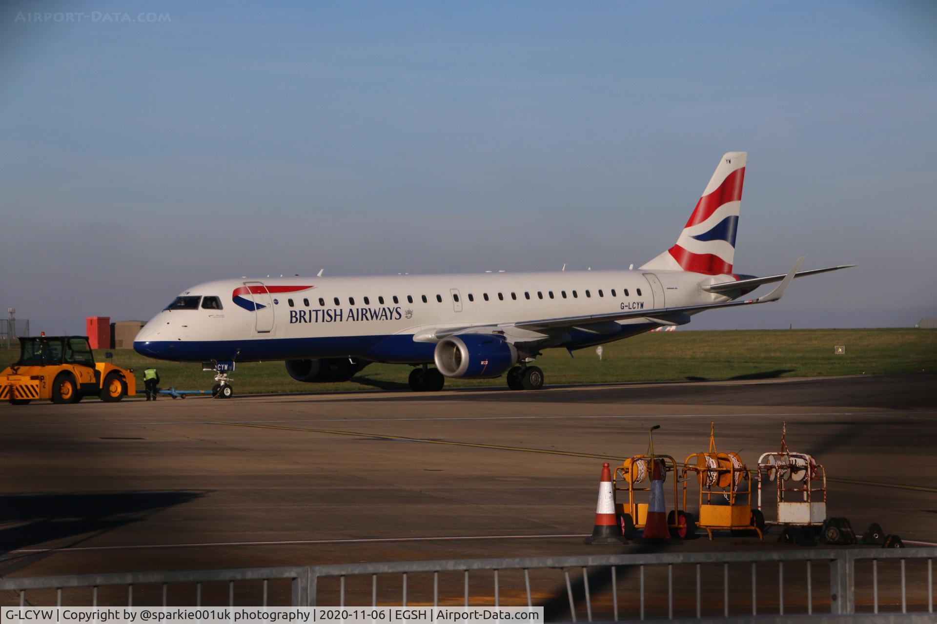 G-LCYW, 2008 Embraer 190SR (ERJ-190-100SR) C/N 19000163, Departing on a test flight at Norwich