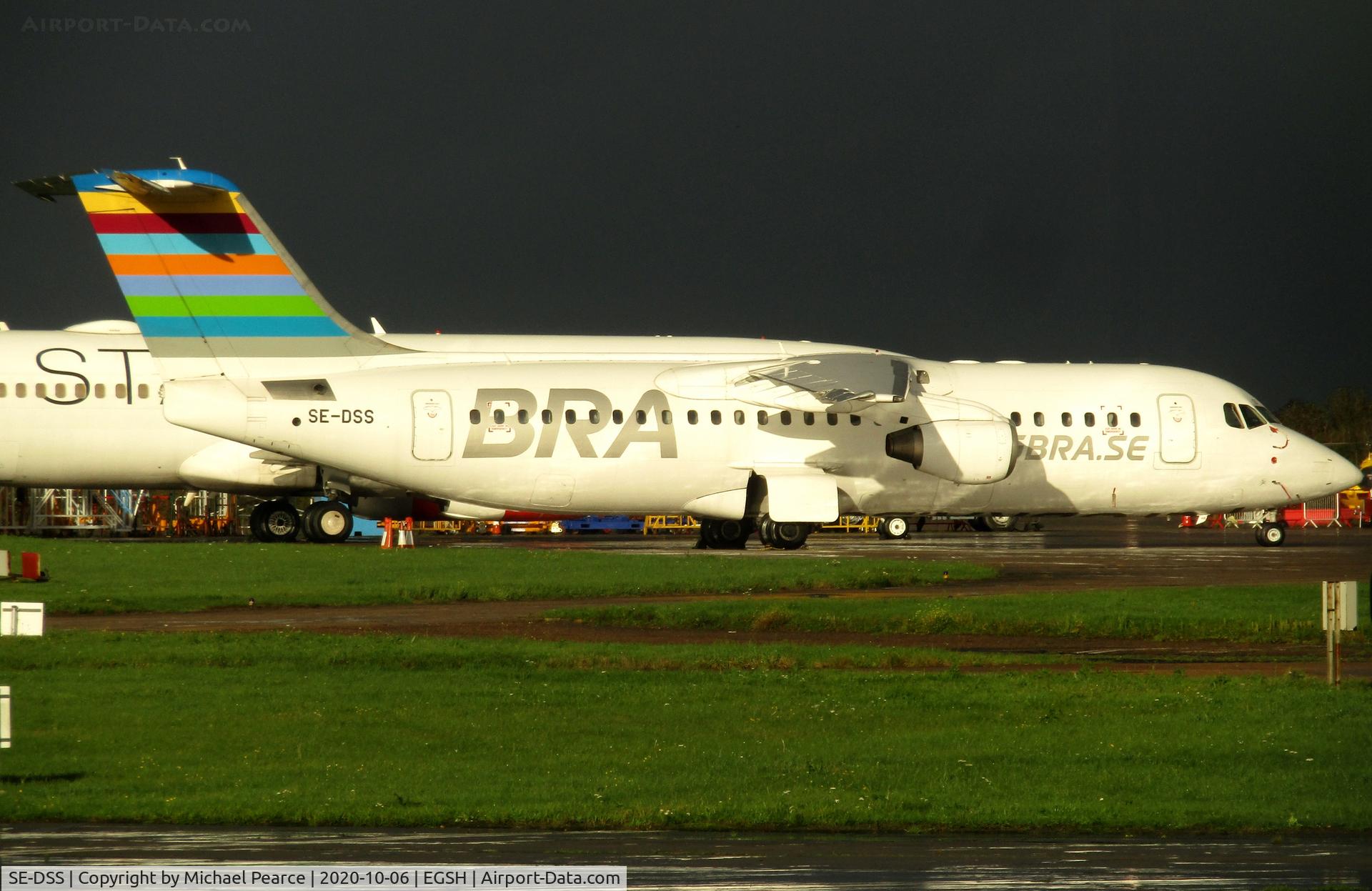 SE-DSS, 1994 British Aerospace Avro 146-RJ100 C/N E3245, Parked on the Eastern Apron for work during storage.  Arrived on 18th March 2020.