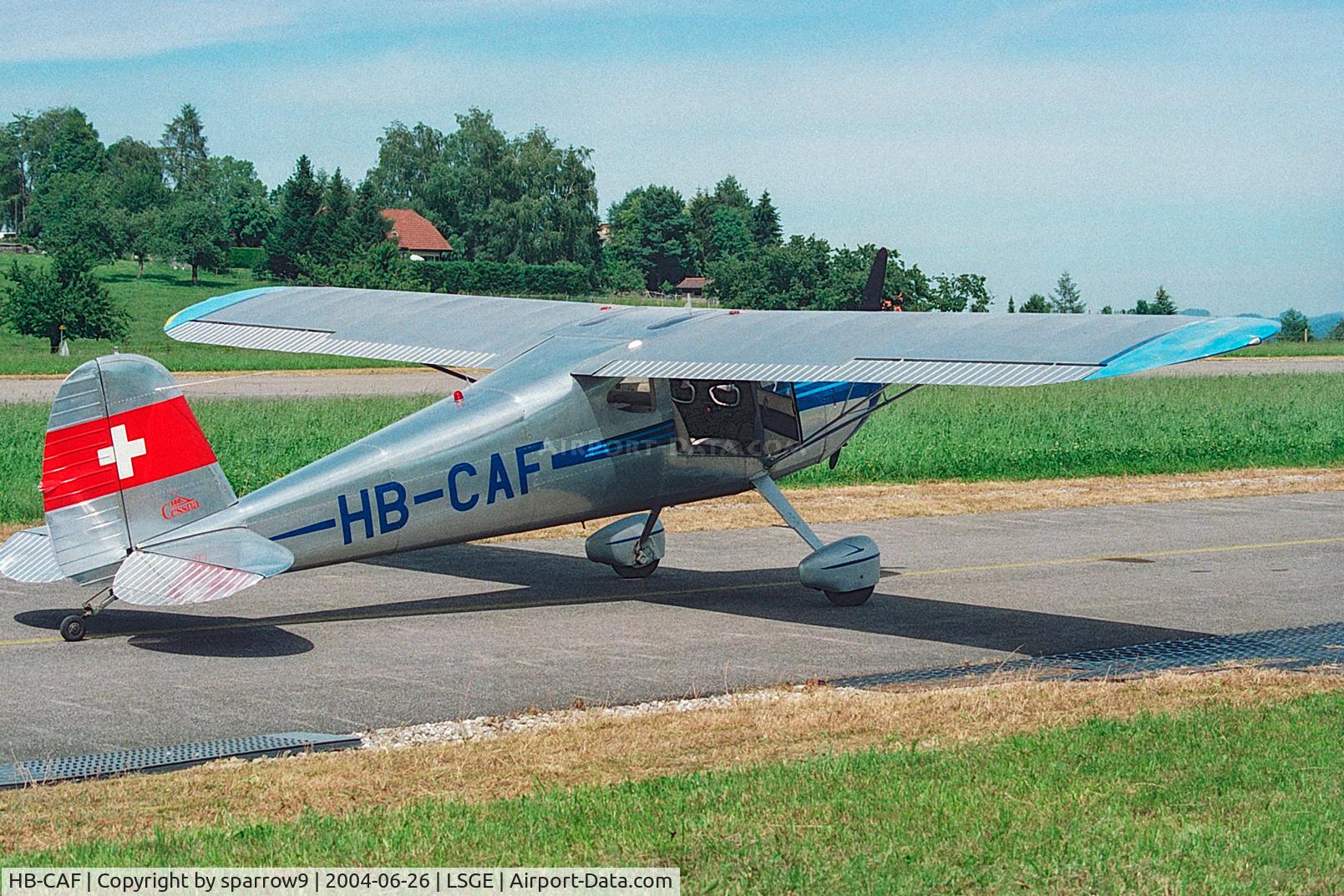 HB-CAF, 1947 Cessna 140 C/N 12839, RIO Ecuvillens. Scanned from a negative.