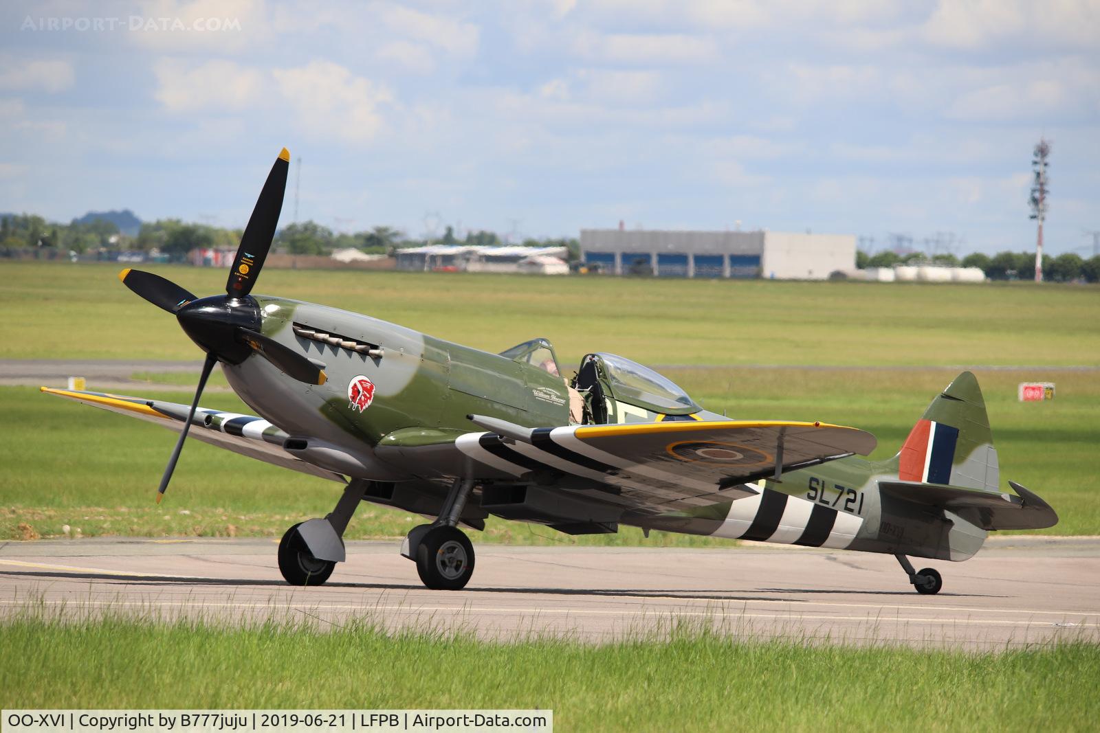 OO-XVI, 1945 Supermarine 361 Spitfire LF.XVIe C/N CBAF.IX.4756, on display at SIAE 2019