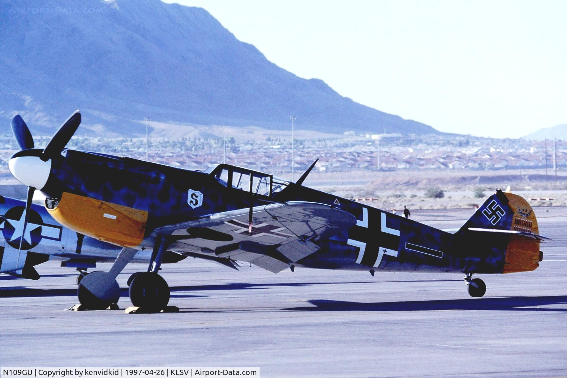 N109GU, 1958 Hispano HA-1112-M1L Buchon C/N 235, At the 1997 Golden Air Tattoo, Nellis.