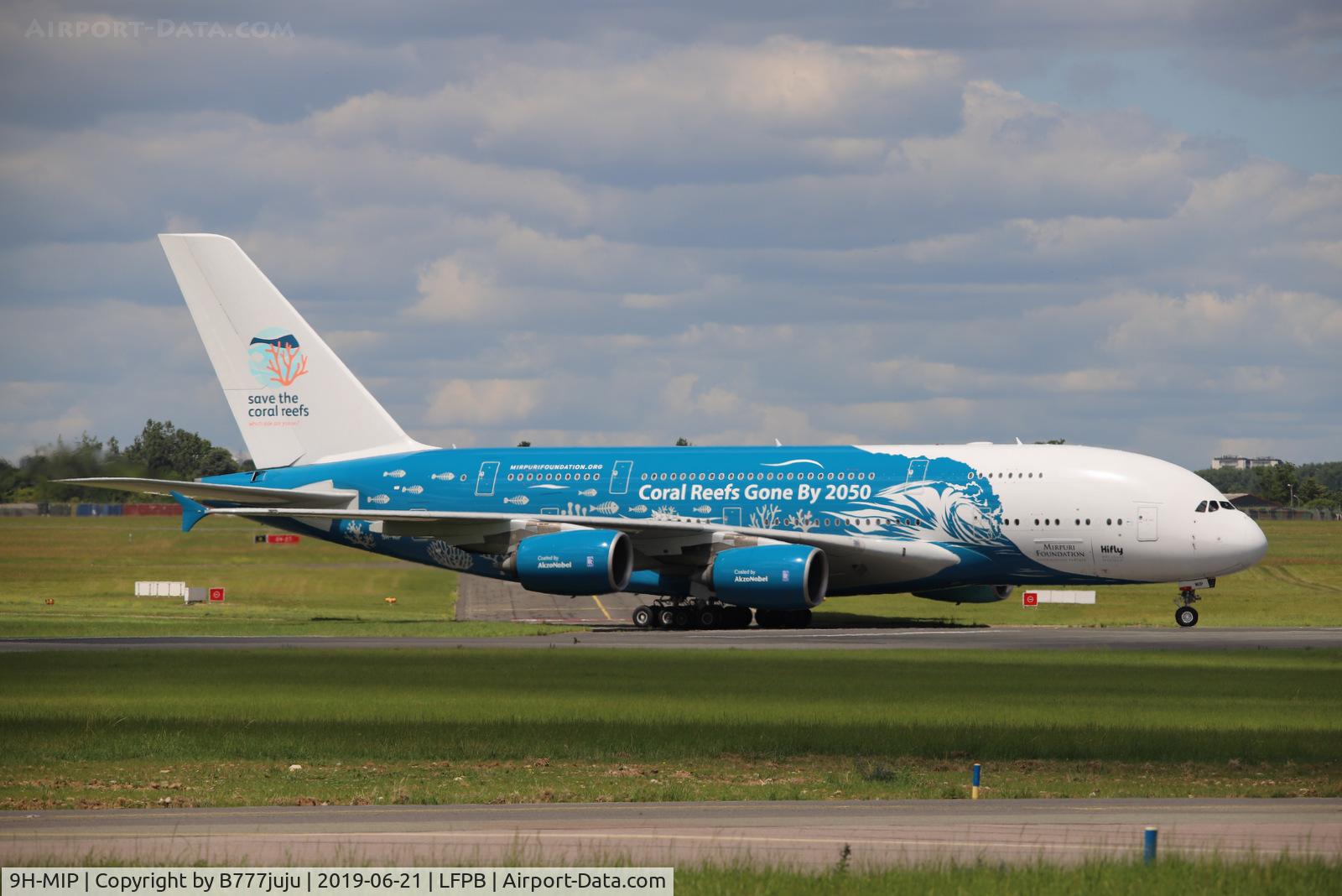 9H-MIP, 2006 Airbus A380-841 C/N 006, on display at SIAE 2019
