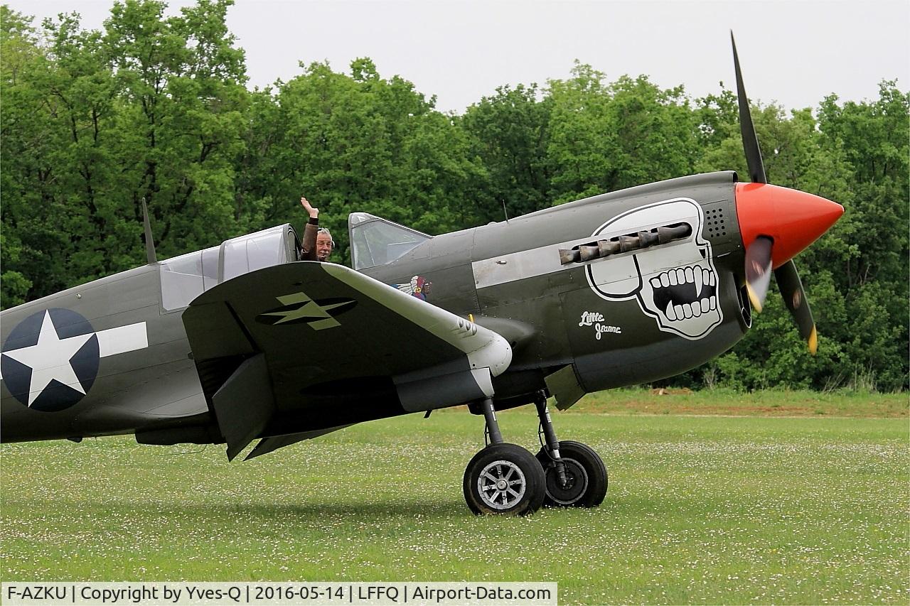 F-AZKU, 1942 Curtiss P-40N Warhawk C/N 29677, Curtiss P-40N Warhawk, Taxiing to parking area, La Ferté-Alais (LFFQ) Air show 2016
