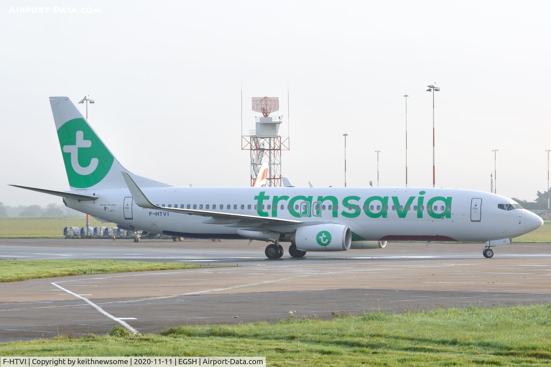 F-HTVI, 2018 Boeing 737-8K2 C/N 62164, Arriving at Norwich from Nantes, France.