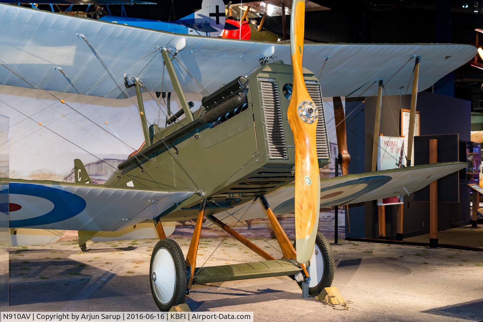N910AV, Royal Aircraft Factory SE-5A Replica C/N 0010, On display in the Personal Courage Wing at the Museum of Flight.  This replica was begun in 1971 and completed in 1988.  It is in the markings of American ace Lt. George A. Vaughn, who served with No. 84 Sqn. RAF in May 1918.