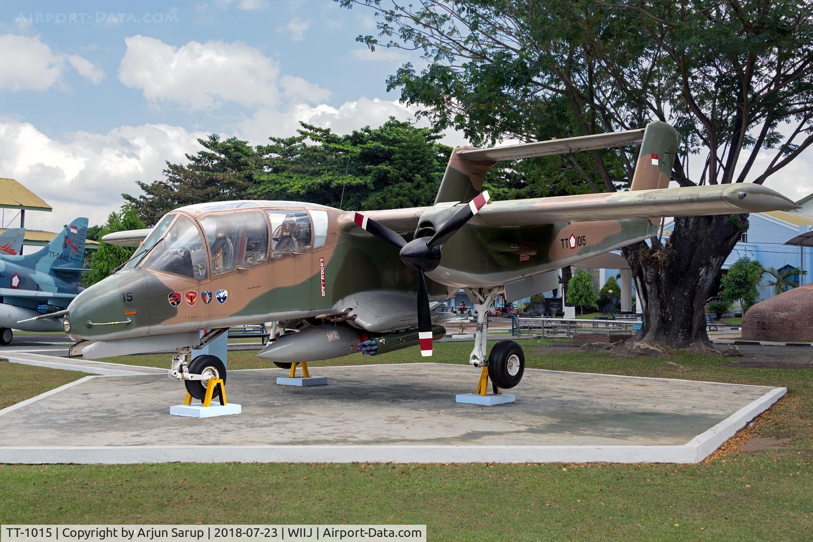 TT-1015, North American Rockwell OV-10F, On display at Museum Pusat TNI-AU Dirgantara Mandala.  The emblems of Skadron Udara 3, 1 and 21 are visible under the cockpit.  Thirteen Broncos operated from 1976-2007 and were used in COIN operations.