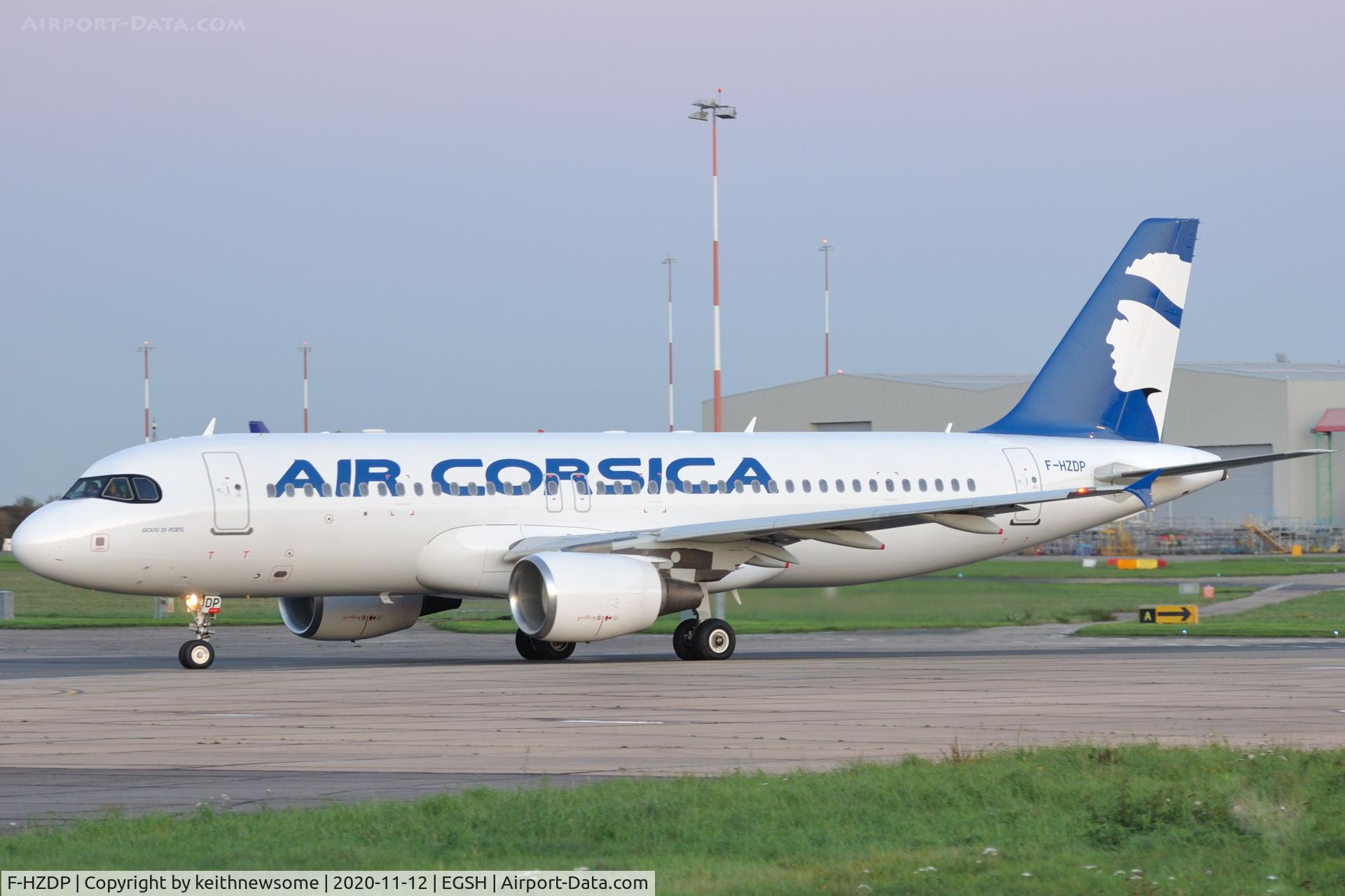 F-HZDP, 2007 Airbus A320-214 C/N 3325, Leaving Norwich for Ajaccio, Corsica. With revised colour scheme.