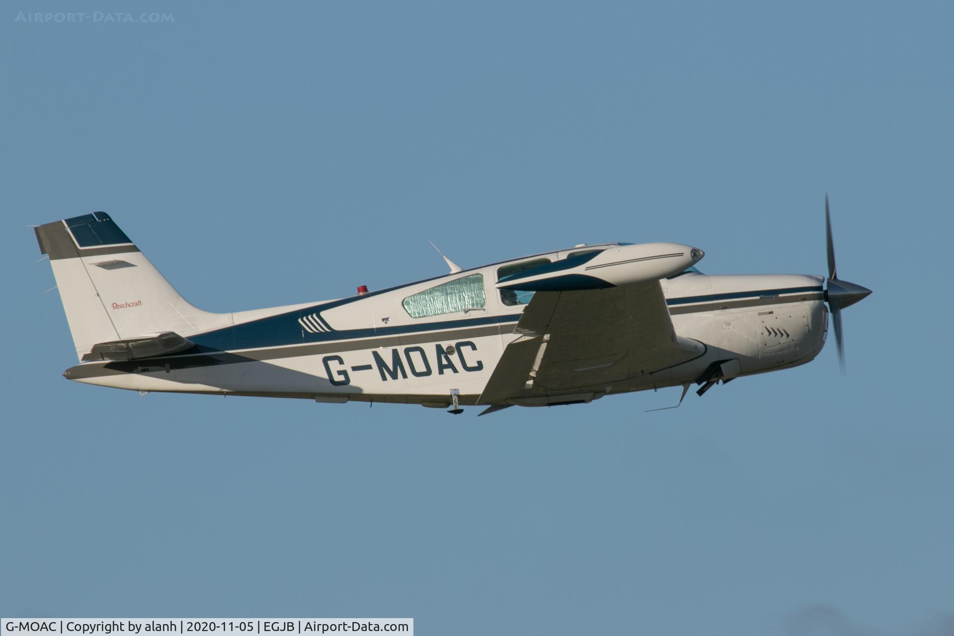 G-MOAC, 1989 Beech F33A Bonanza Bonanza C/N CE-1349, Departing Guernsey