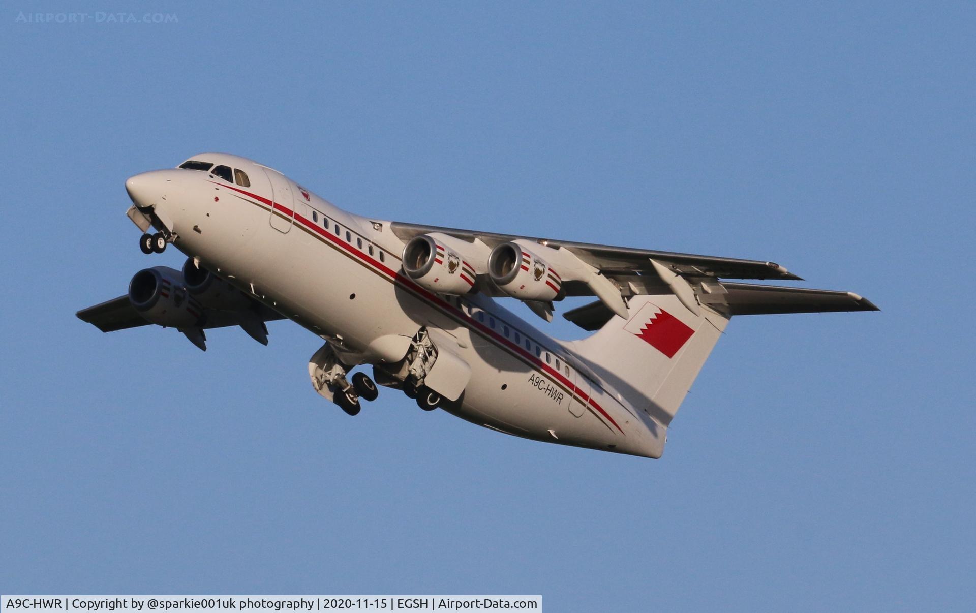 A9C-HWR, 1997 British Aerospace Avro 146-RJ85 C/N E.2306, Departing on a test flight
