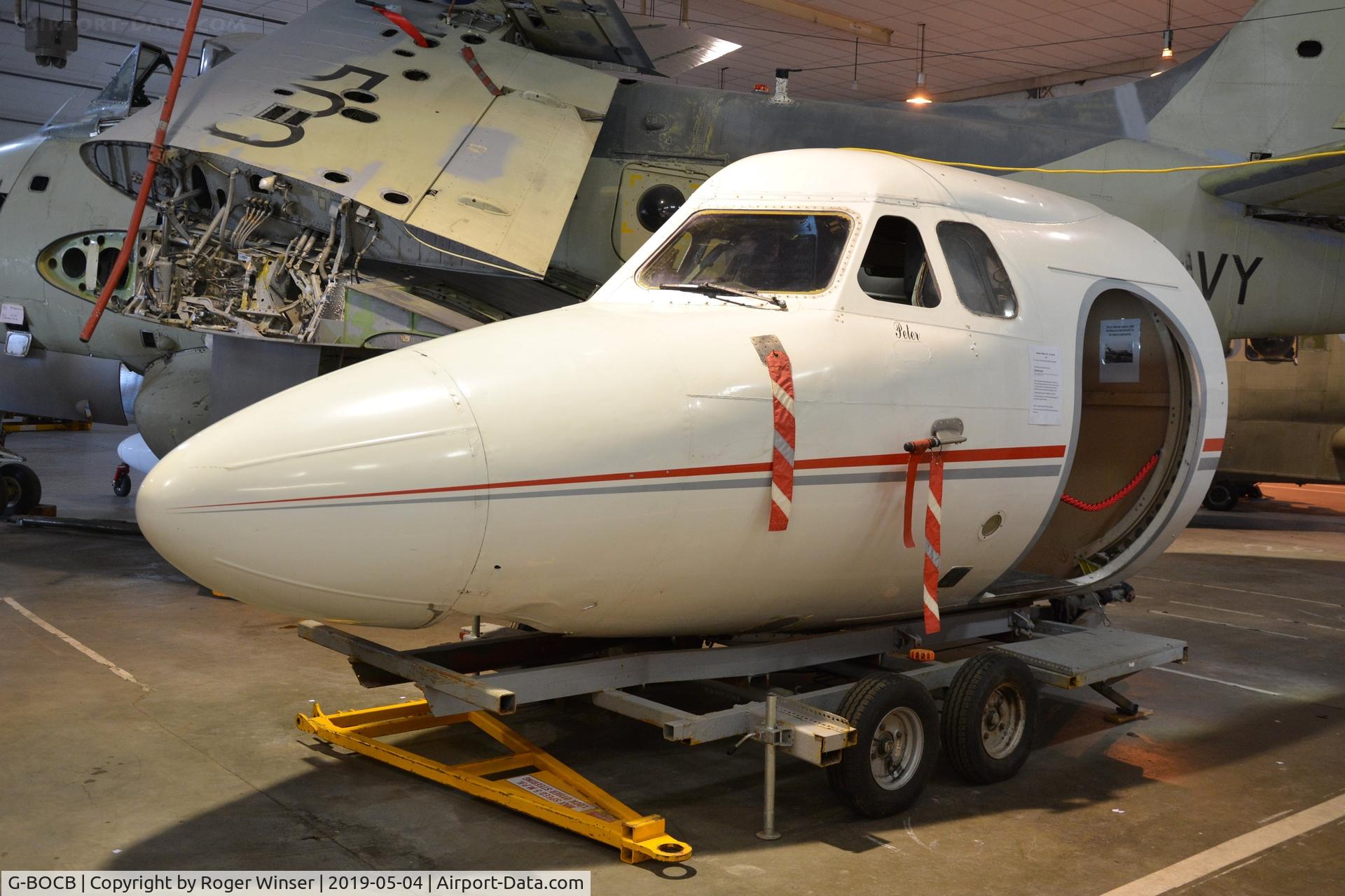 G-BOCB, 1966 Hawker Siddeley HS.125 Series 1B/522 C/N 25106, Cockpit section of G-BOCB on display at the South Wales Aviation Museum, Picketston, Saint Athan, Wales, UK.