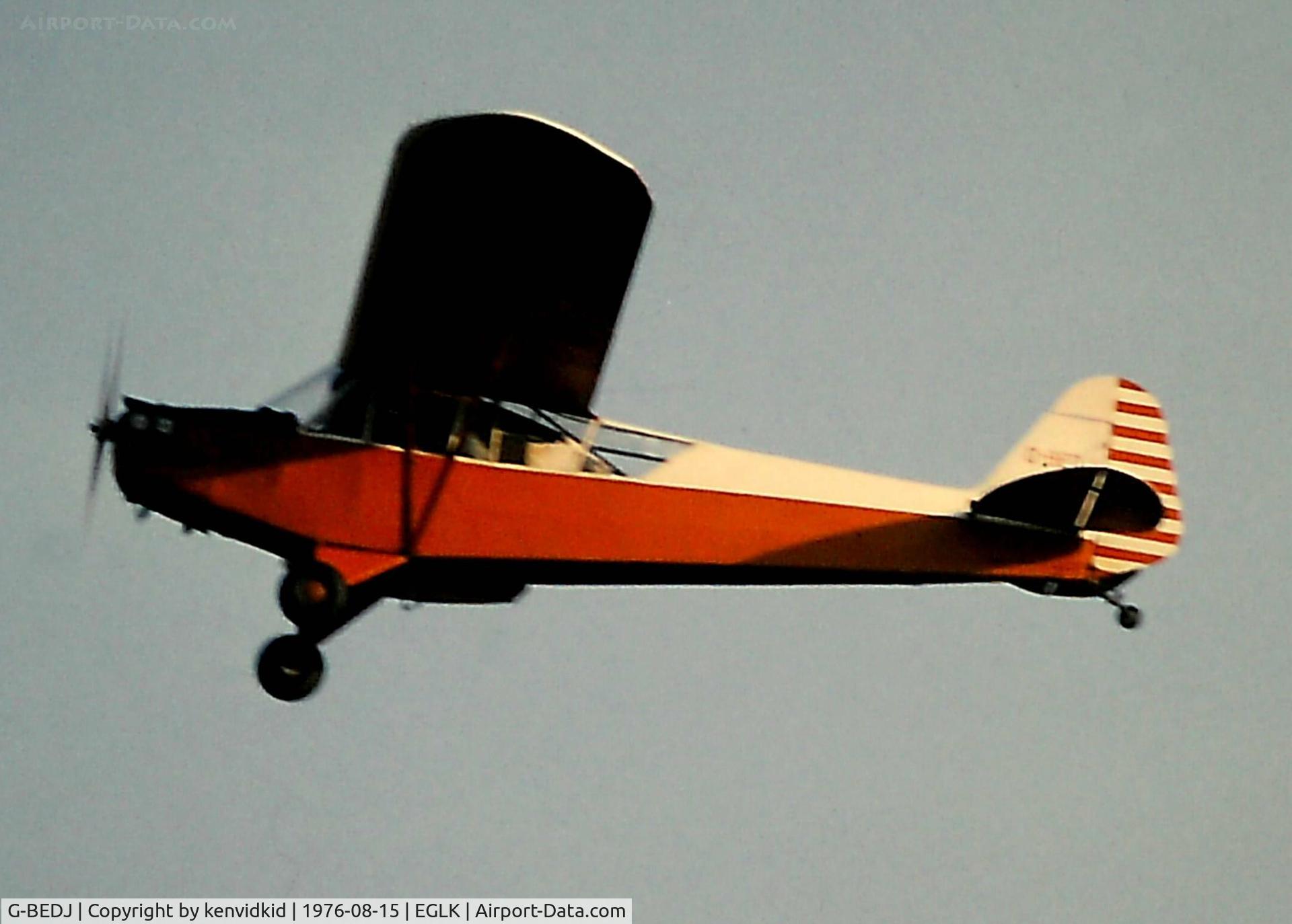 G-BEDJ, 1942 Piper L-4J Grasshopper (J3C-65D) C/N 12890, Departing Blackbushe Air Festival.