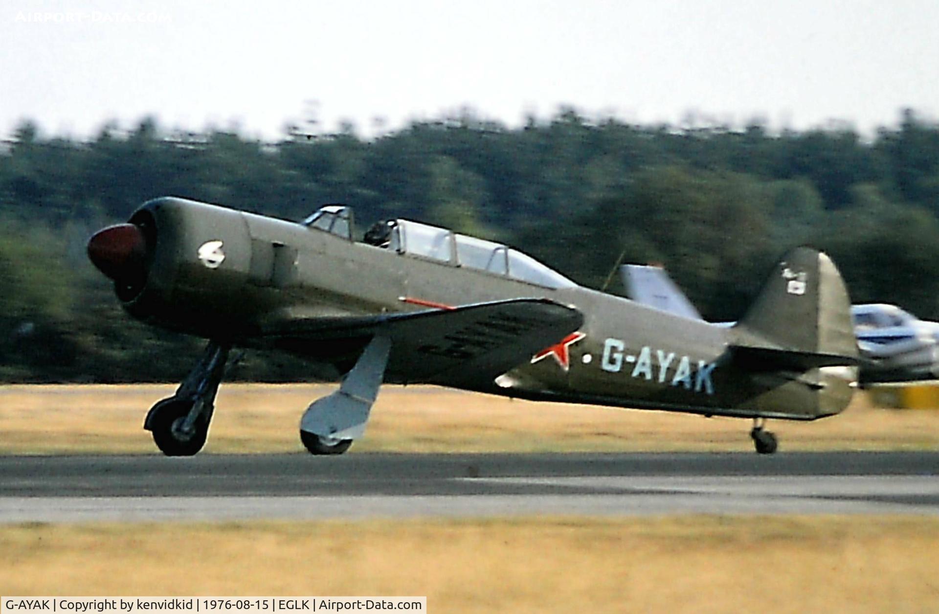 G-AYAK, 1956 Let C-11 (Yak-11) C/N 172701, Departing Blackbushe Air Festival.