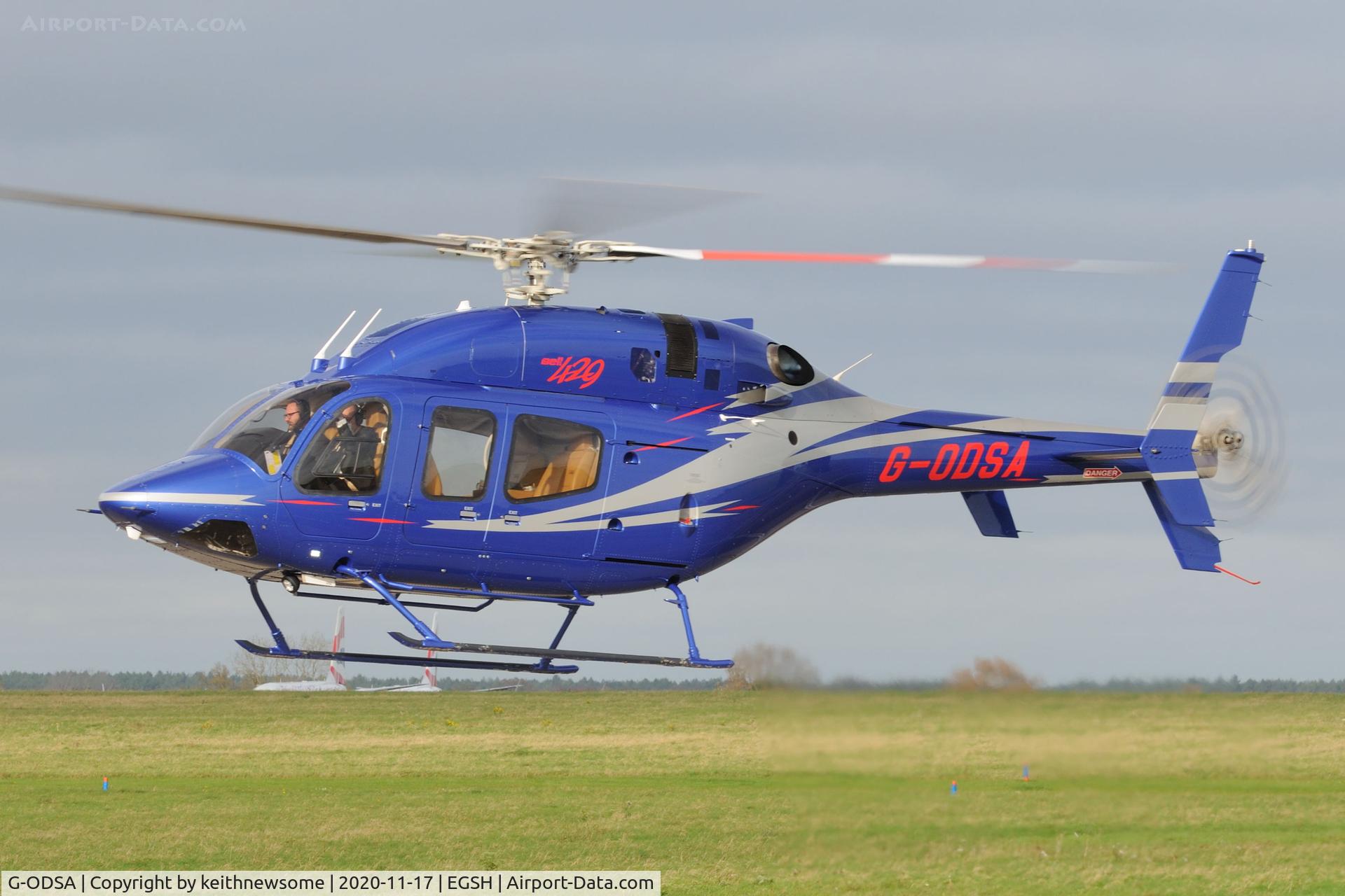 G-ODSA, 2013 Bell 429 GlobalRanger C/N 57139, Arriving at Norwich.