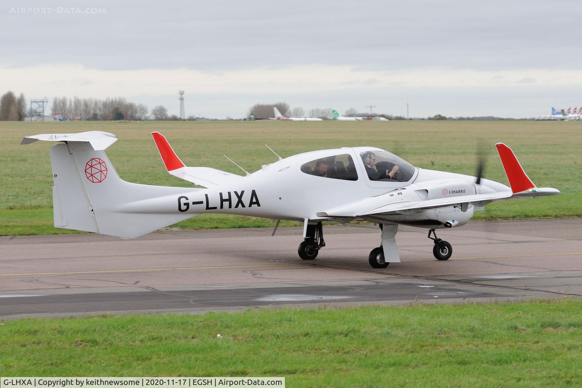 G-LHXA, 2019 Diamond DA-42 NG Twin Star C/N 42.N251, Leaving Norwich for Bournemouth.