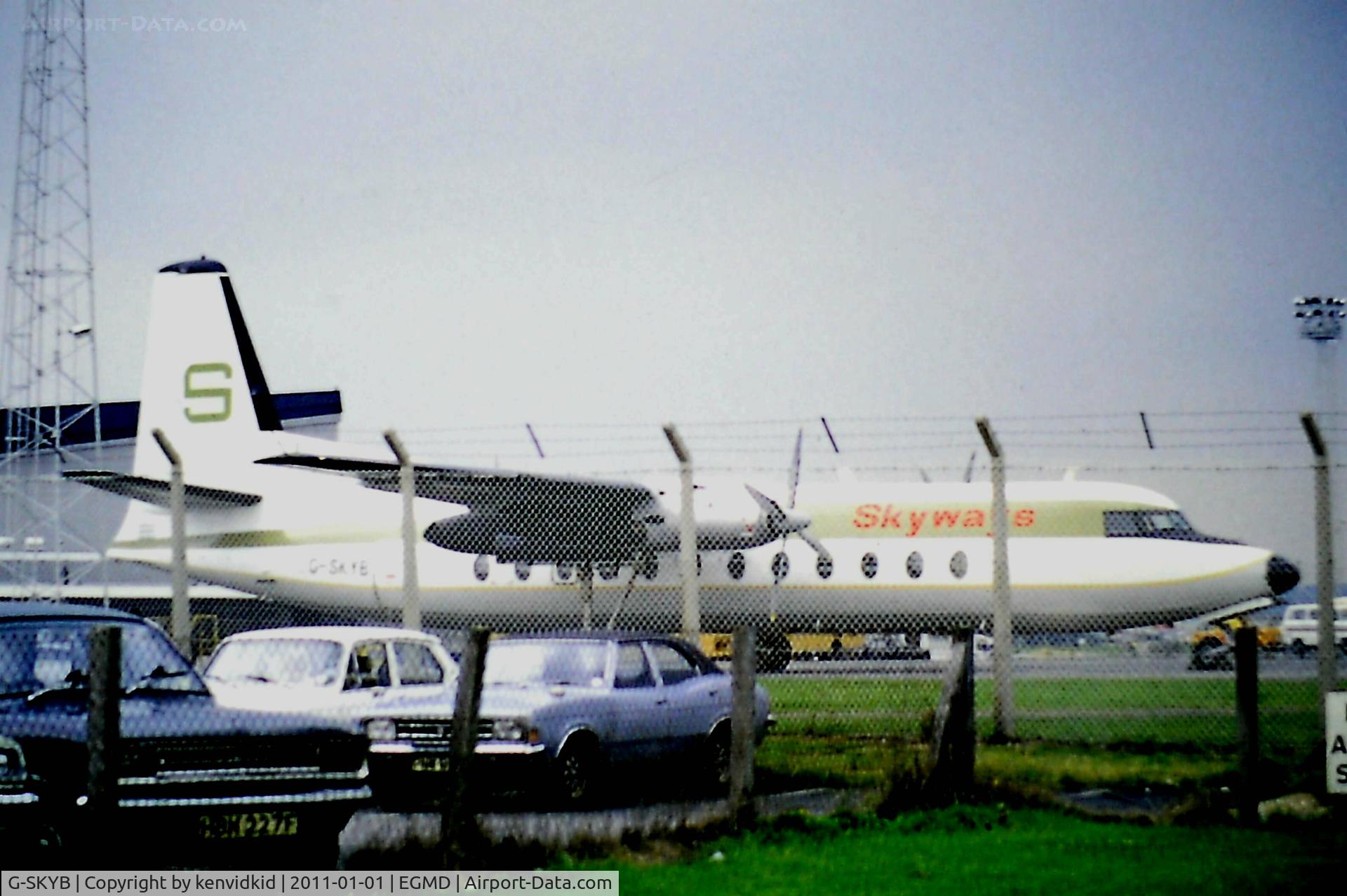 G-SKYB, 1967 Fairchild Hiller FH-227B C/N 539, At Lydd circa 1979. The cars date it.