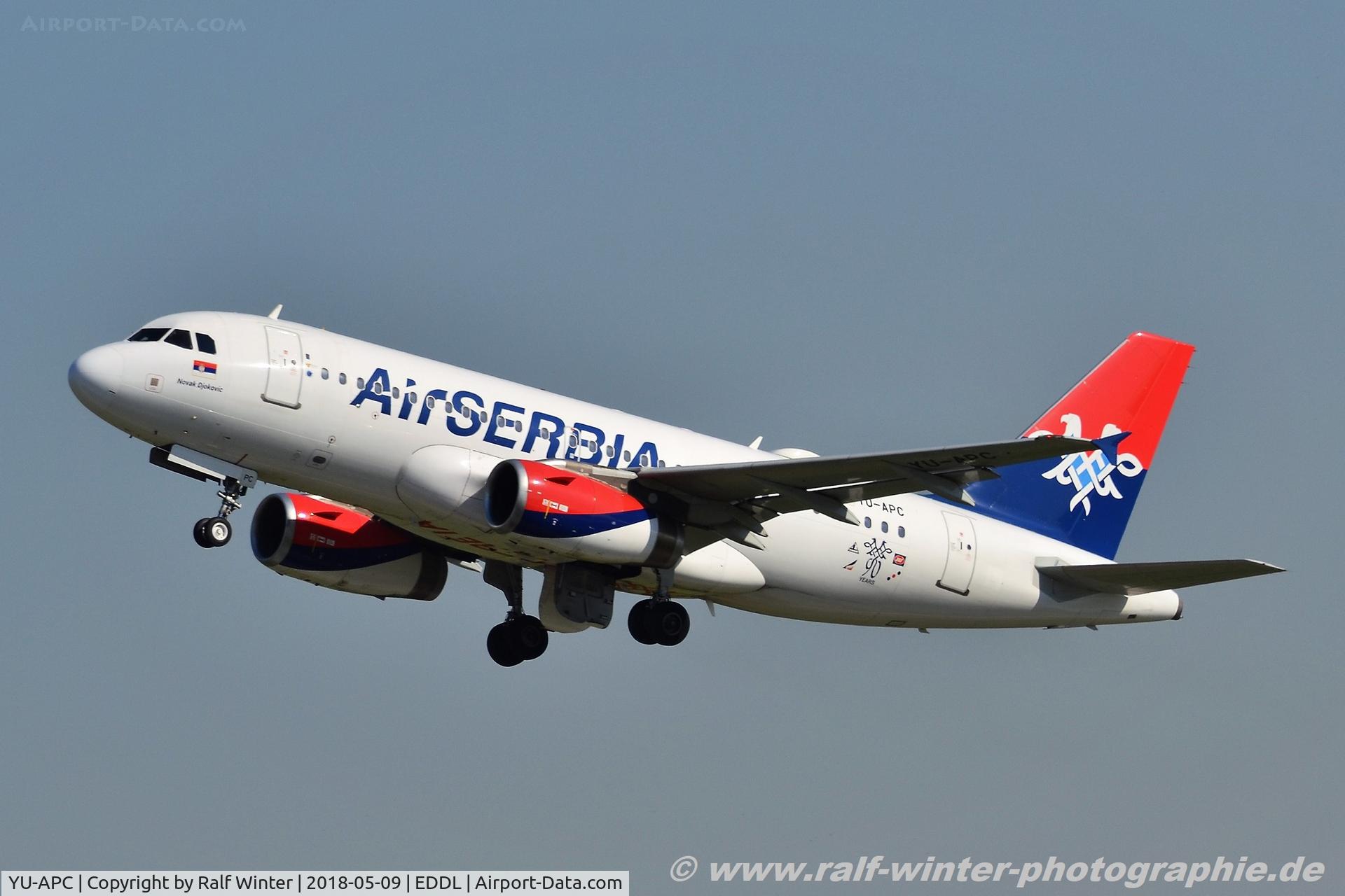 YU-APC, 2005 Airbus A319-132 C/N 2621, Airbus A319-132 - JAR Air Serbia '90 years' 'Novak Djokovic' - 2621 - YU-APC - 09.05.2018 - DUS