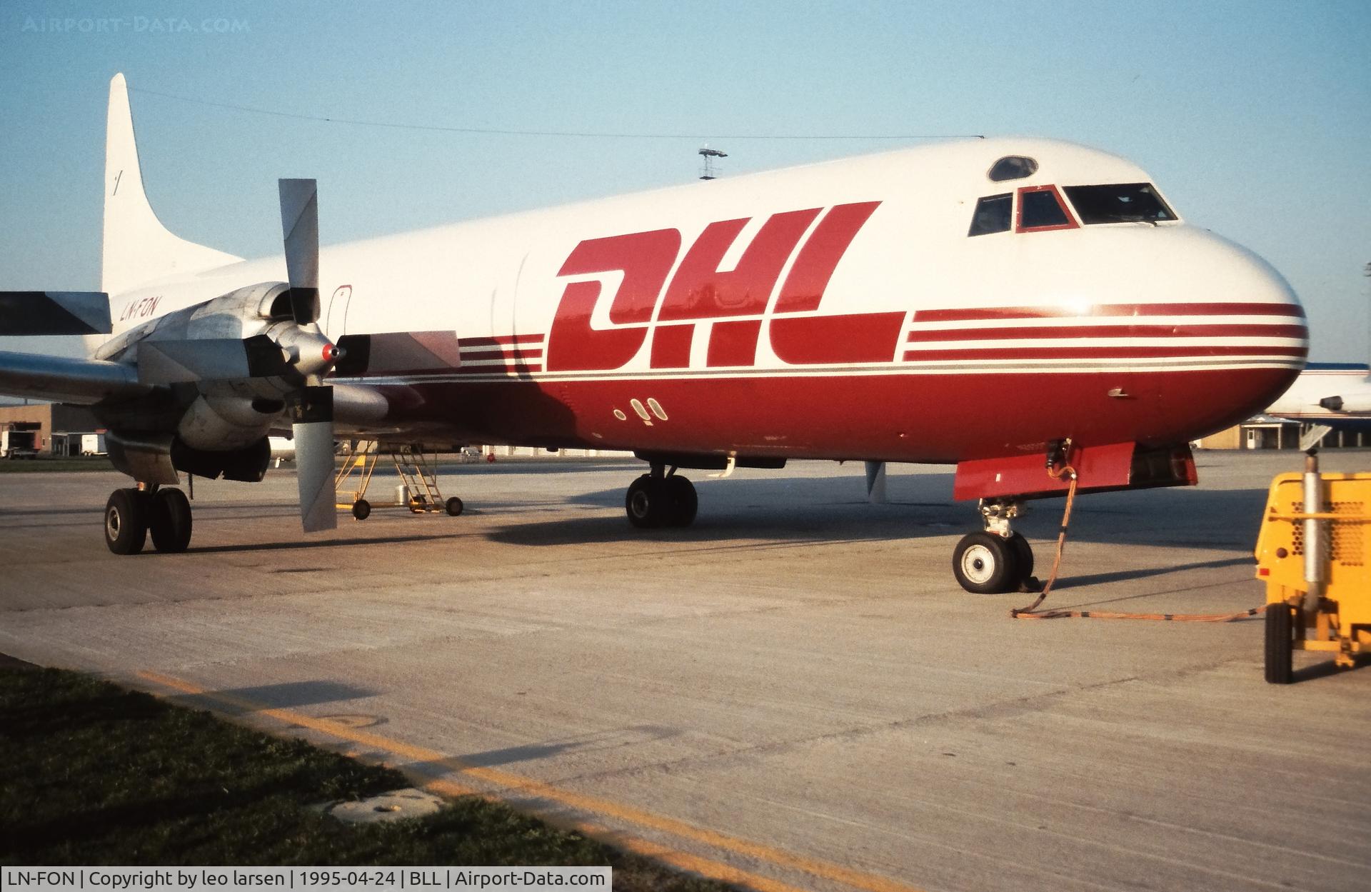 LN-FON, 1961 Lockheed L-188P(F) C/N 1128, Billund 24.4.1995