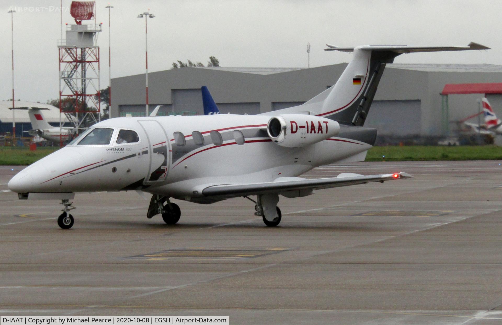 D-IAAT, 2010 Embraer EMB-500 Phenom 100 C/N 50000162, Departing SaxonAir to Biggin Hill (BQH) after an overnight stay.