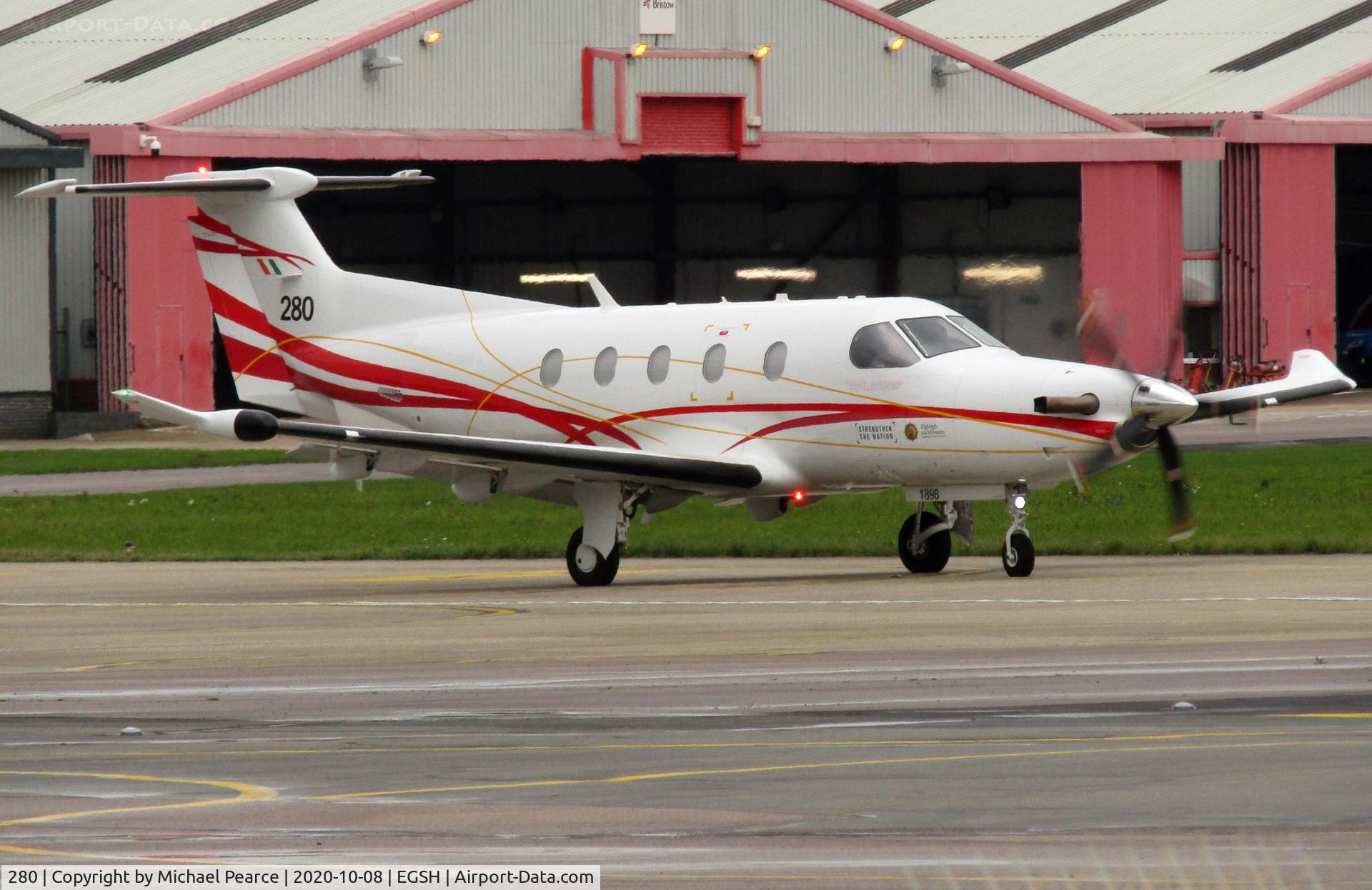 280, 2019 Pilatus PC-12/47E C/N 1898, Departing SaxonAir after refuel, whilst en route from Helsinki (HEL) to Casement (EIME).