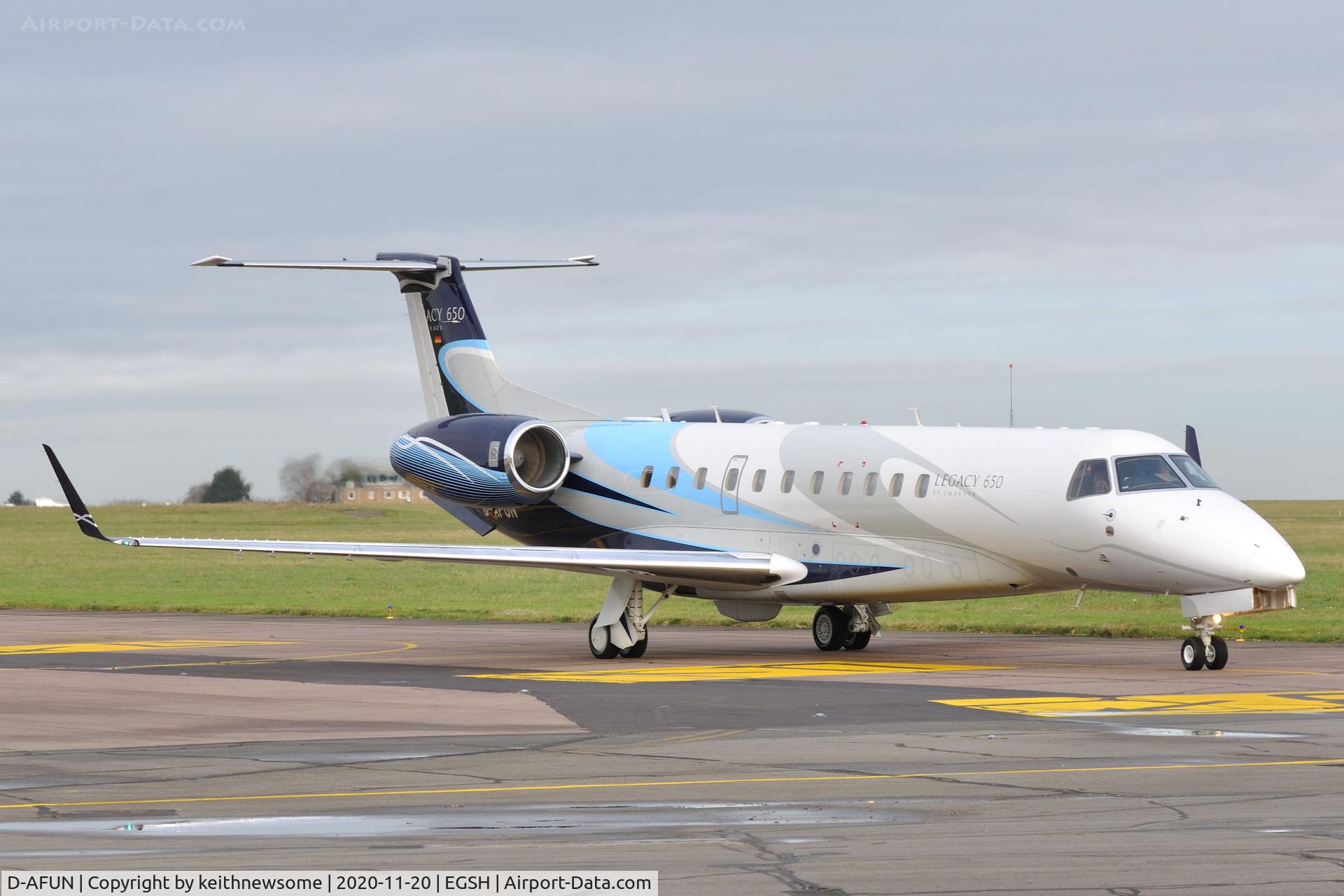 D-AFUN, 2013 Embraer EMB-135BJ Legacy 650 C/N 14501168, Arriving at Norwich from Karlsruhe, Germany.