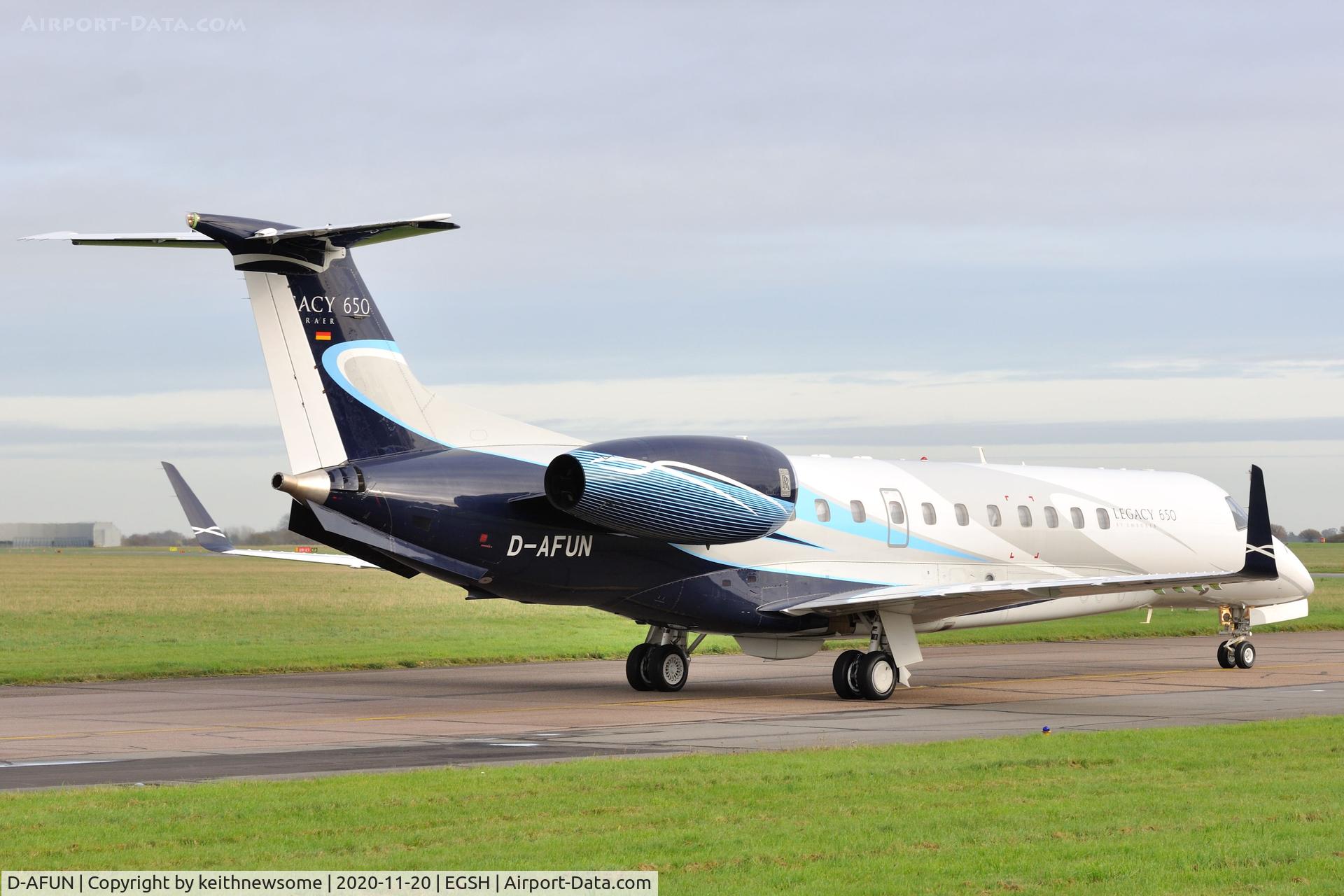 D-AFUN, 2013 Embraer EMB-135BJ Legacy 650 C/N 14501168, Arriving at Norwich from Karlsruhe, Germany.
