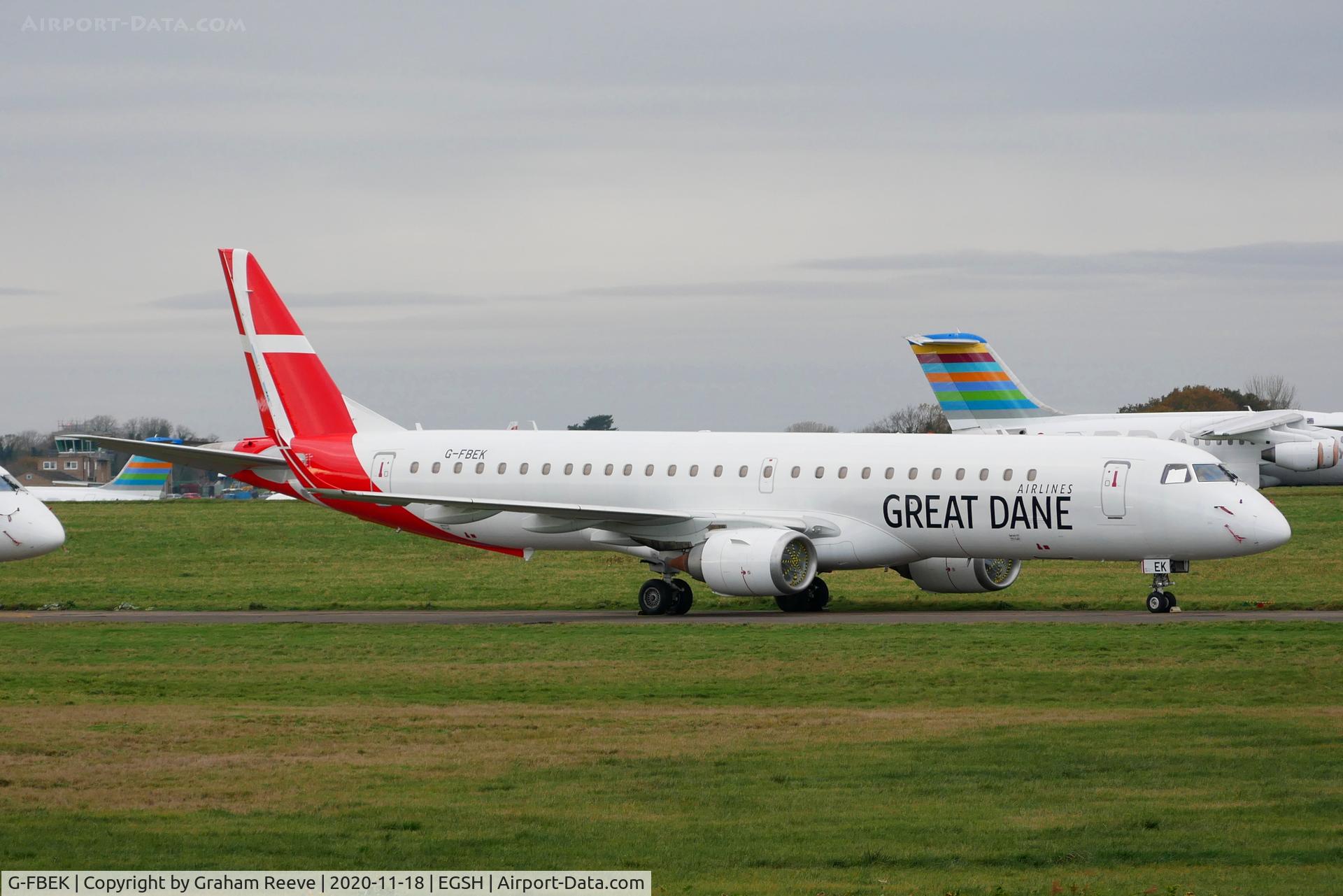 G-FBEK, 2008 Embraer 195LR (ERJ-190-200LR) C/N 19000168, Parked at Norwich.