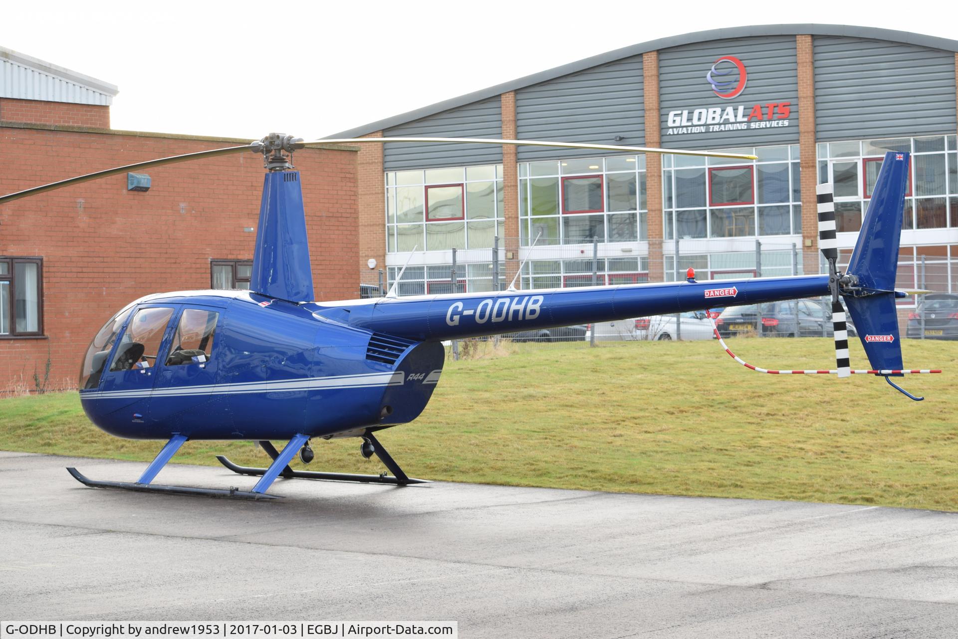 G-ODHB, 2005 Robinson R44 Raven II C/N 10985, G-ODHB at Gloucestershire Airport.