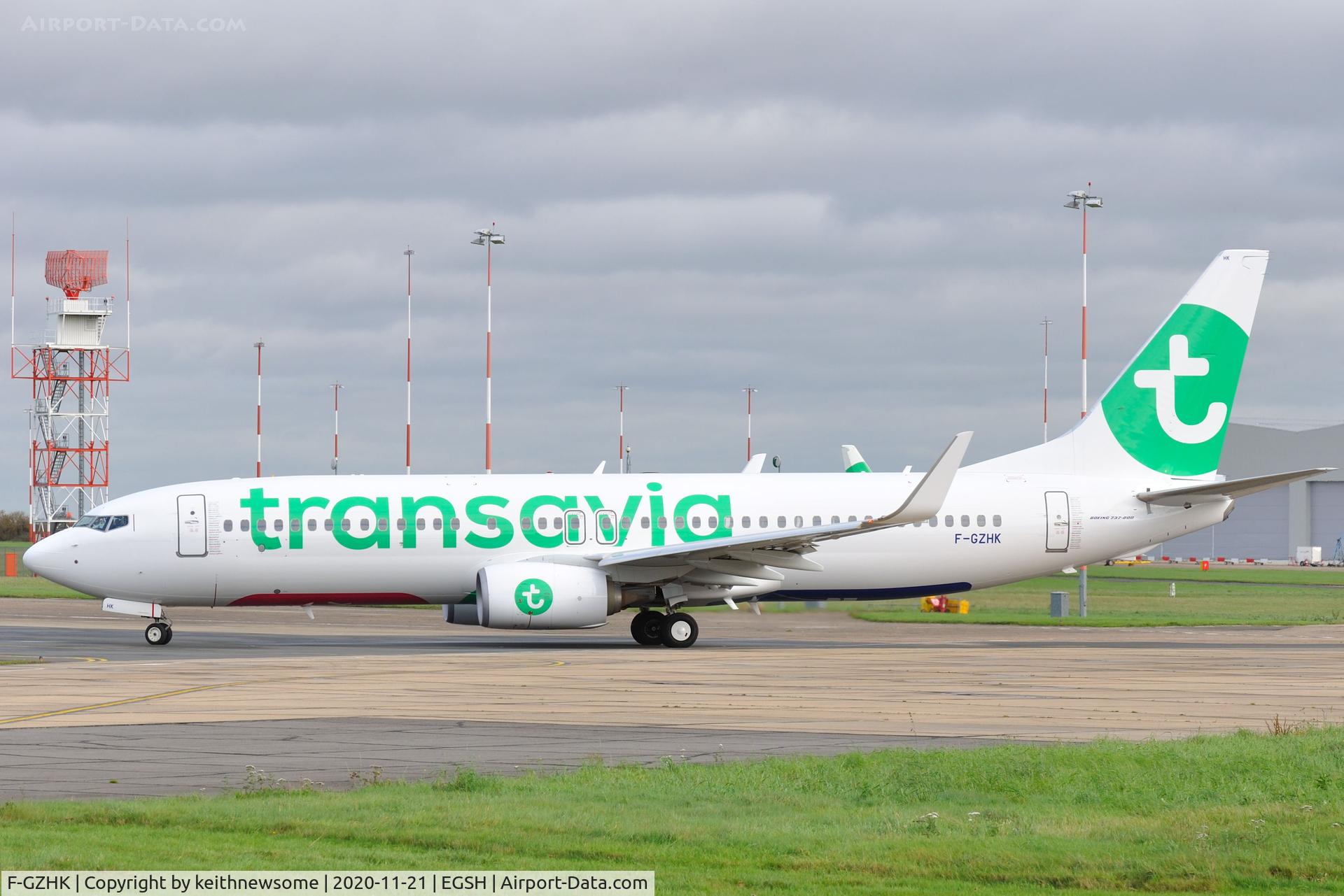 F-GZHK, 2014 Boeing 737-8K2 C/N 37790, Leaving Norwich for Paris Orly, with later colour scheme.