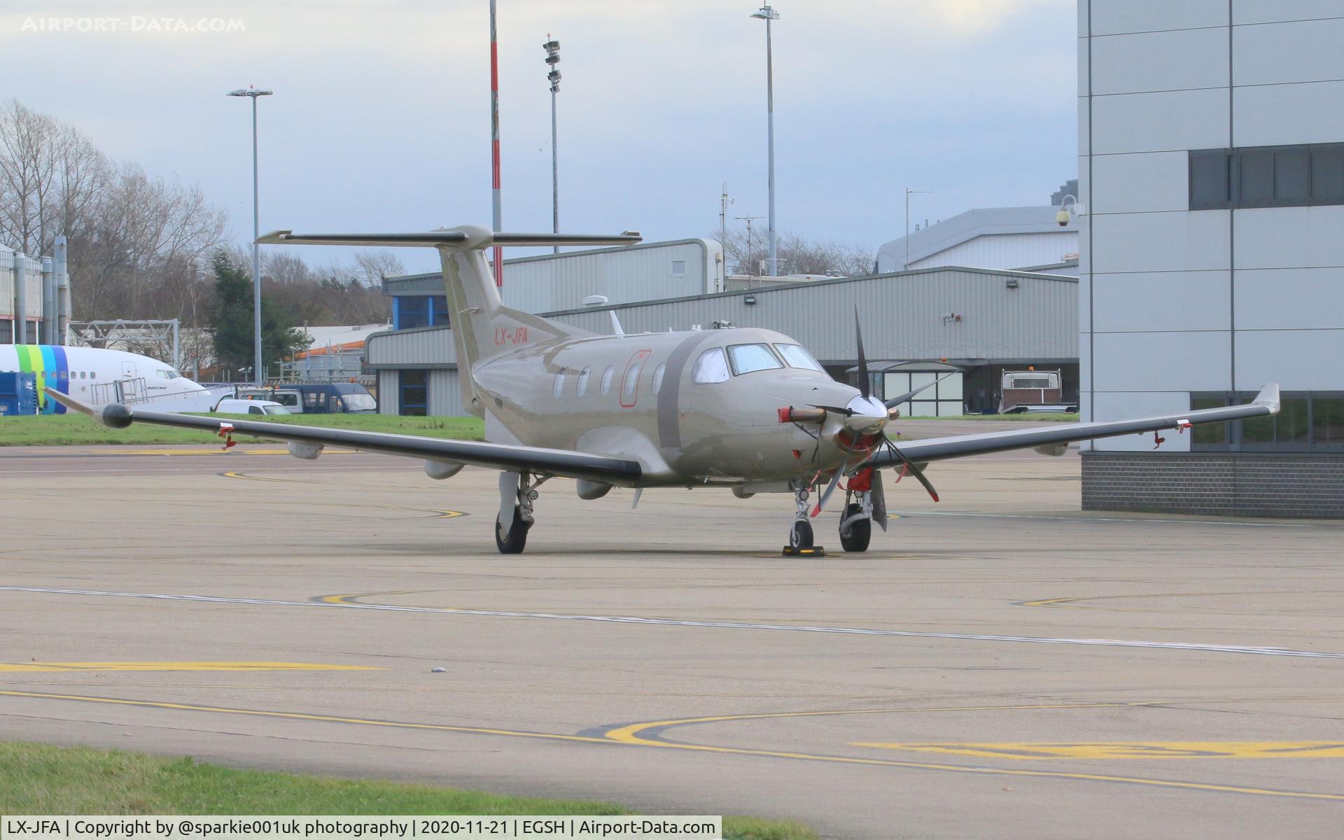 LX-JFA, 2016 Pilatus PC-12/47E C/N 1633, parked at NWI