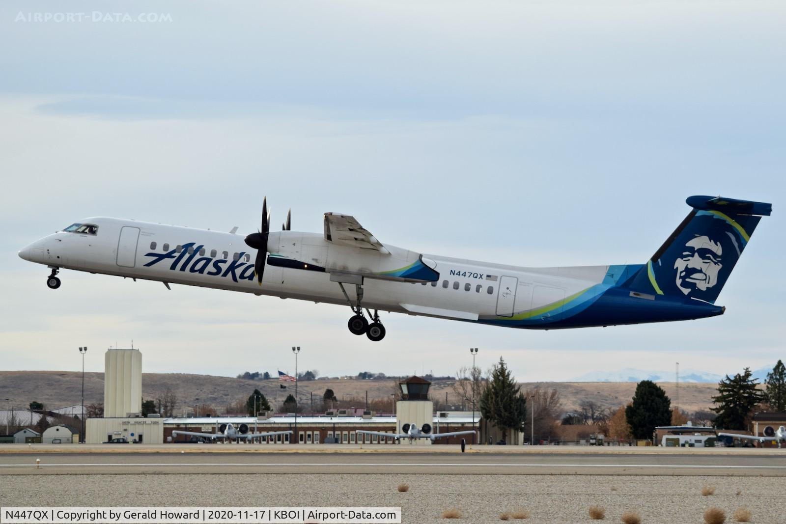 N447QX, 2011 Bombardier DHC-8-402 Dash 8 C/N 4364, Take off from 10L.