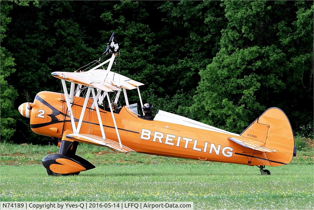 N74189, 1941 Boeing PT-17/R985 Kaydet (A75N1) C/N 75-717, Boeing A75N1(PT17), Taxiing to parking area, La Ferté-Alais airfield (LFFQ) Air show 2016