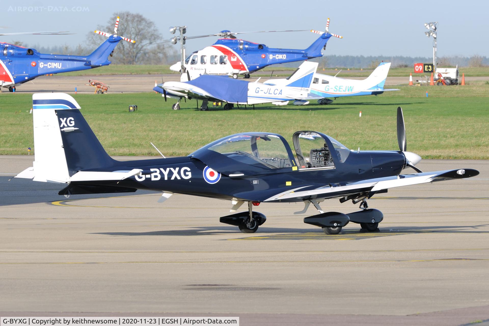 G-BYXG, 2001 Grob G-115E Tutor T1 C/N 82167/E, Removed from hangar with new paintwork except control surfaces.